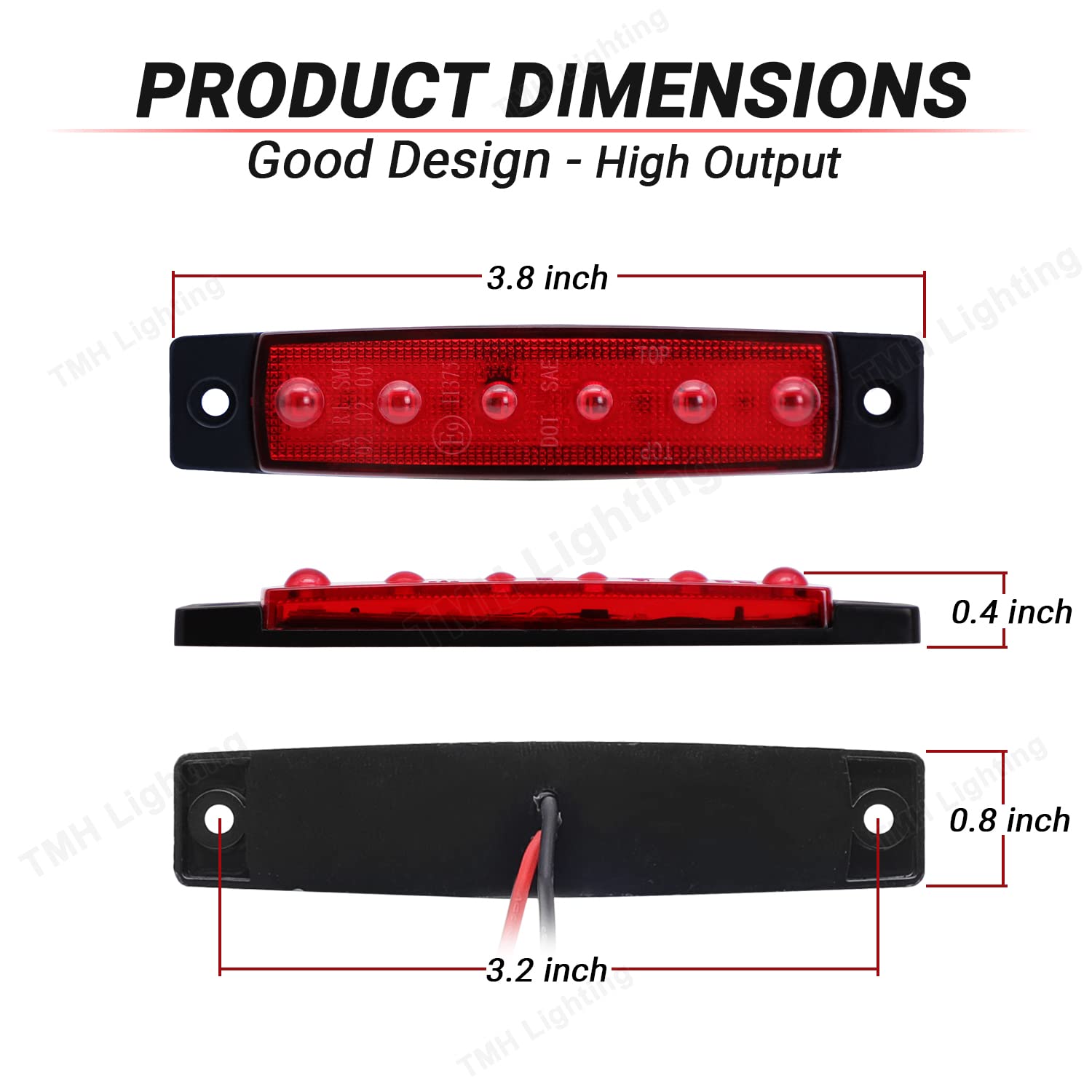 10 Pcs TMH 3.8 Inch 6 LED Red Side Marker Lights for Trailers, RVs & Trucks - Waterproof, Durable & Bright for Night Driving Safety