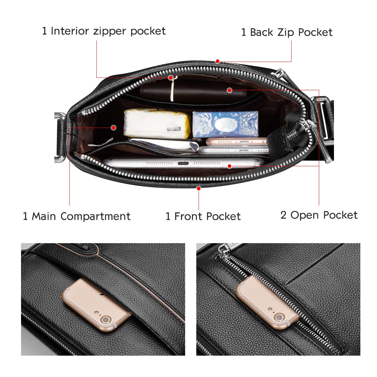 LAORENTOU Genuine Leather Messenger Bag for Men - Business Crossbody Shoulder Bag - Durable Leather Purse & Side Bag - Perfect for Office, Travel & Daily Commute