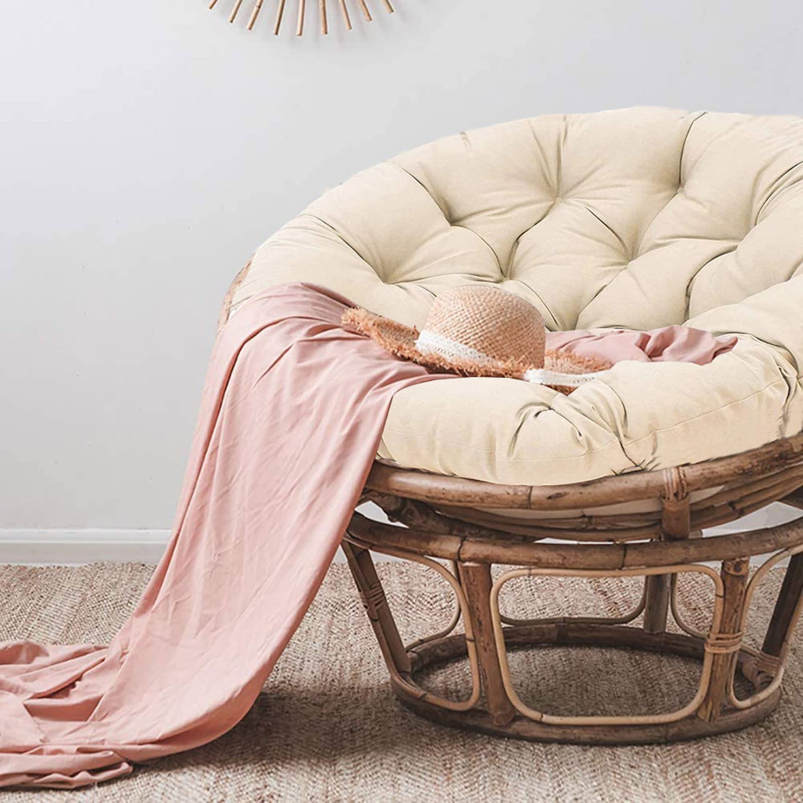 Thick Papasan Chair Cushion Pad - 4XL Beige Replacement Cushion for Egg Chairs, Saucer Chairs, Rattan Swivel Chairs & Swing Chairs | Indoor & Outdoor Use | Perfect for Patio, Garden, Sunroom & Living Room Relaxation