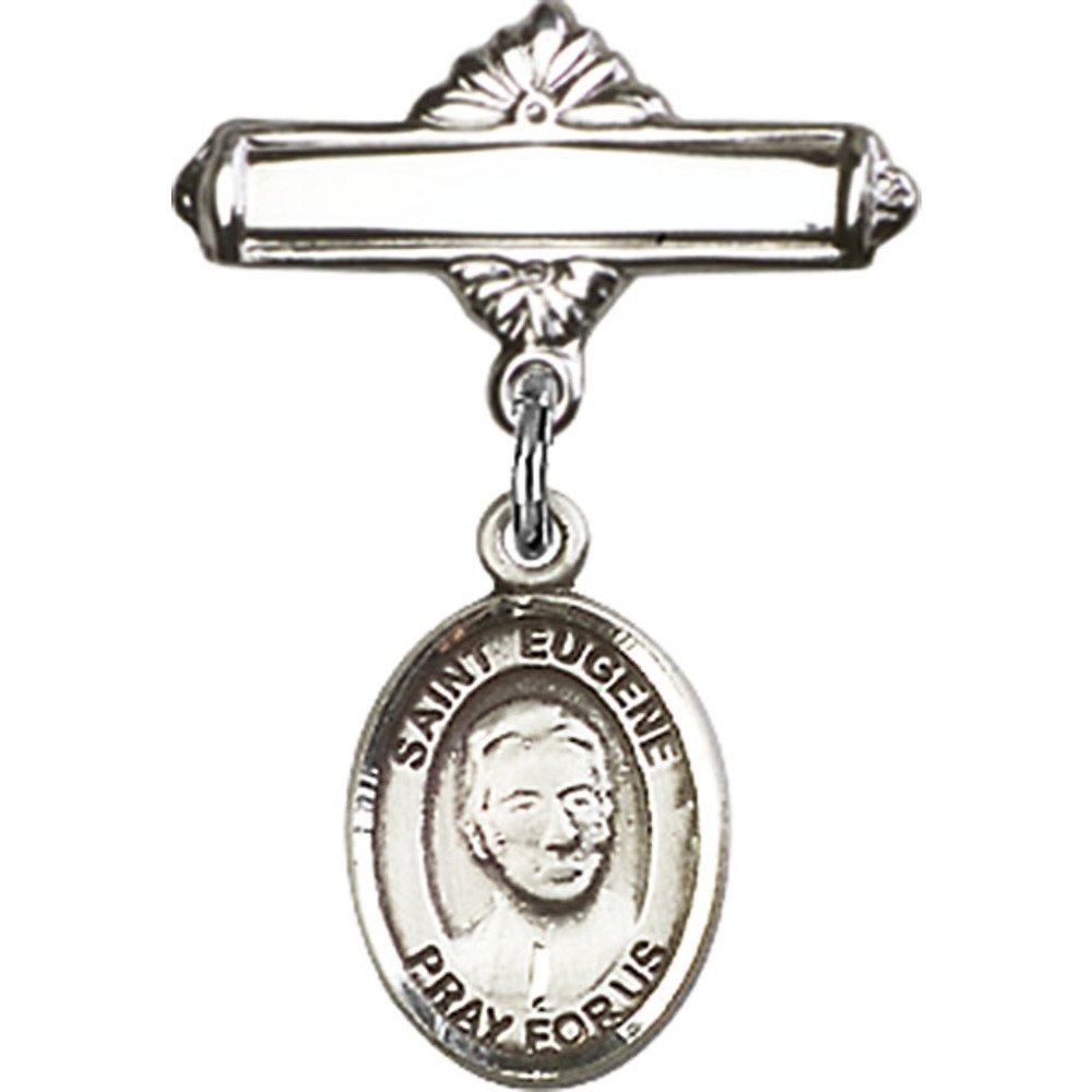 1 X 5/8 Inch Sterling Silver Baby Badge with St. Eugene de Mazenod Charm & Polished Pin - Perfect for Christening Gifts, Baptism Keepsakes & Religious Jewelry Collections