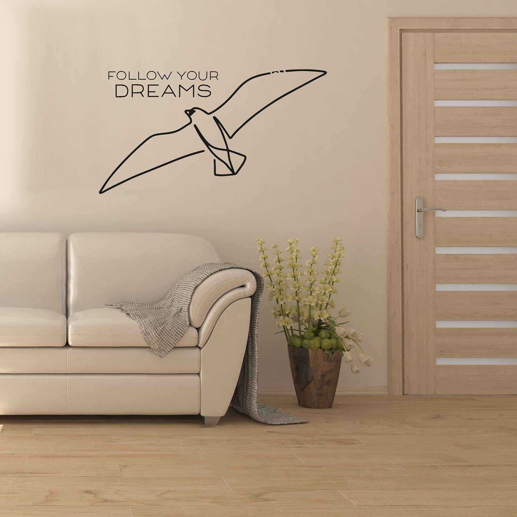 Follow Your Dreams Motivational Quote Wall Decal with Flying Birds - 18x20 Inch Vinyl Sticker Art for Kids Room, Bedroom, Nursery & Home Decor - Perfect for Inspiring Boys, Girls & Children