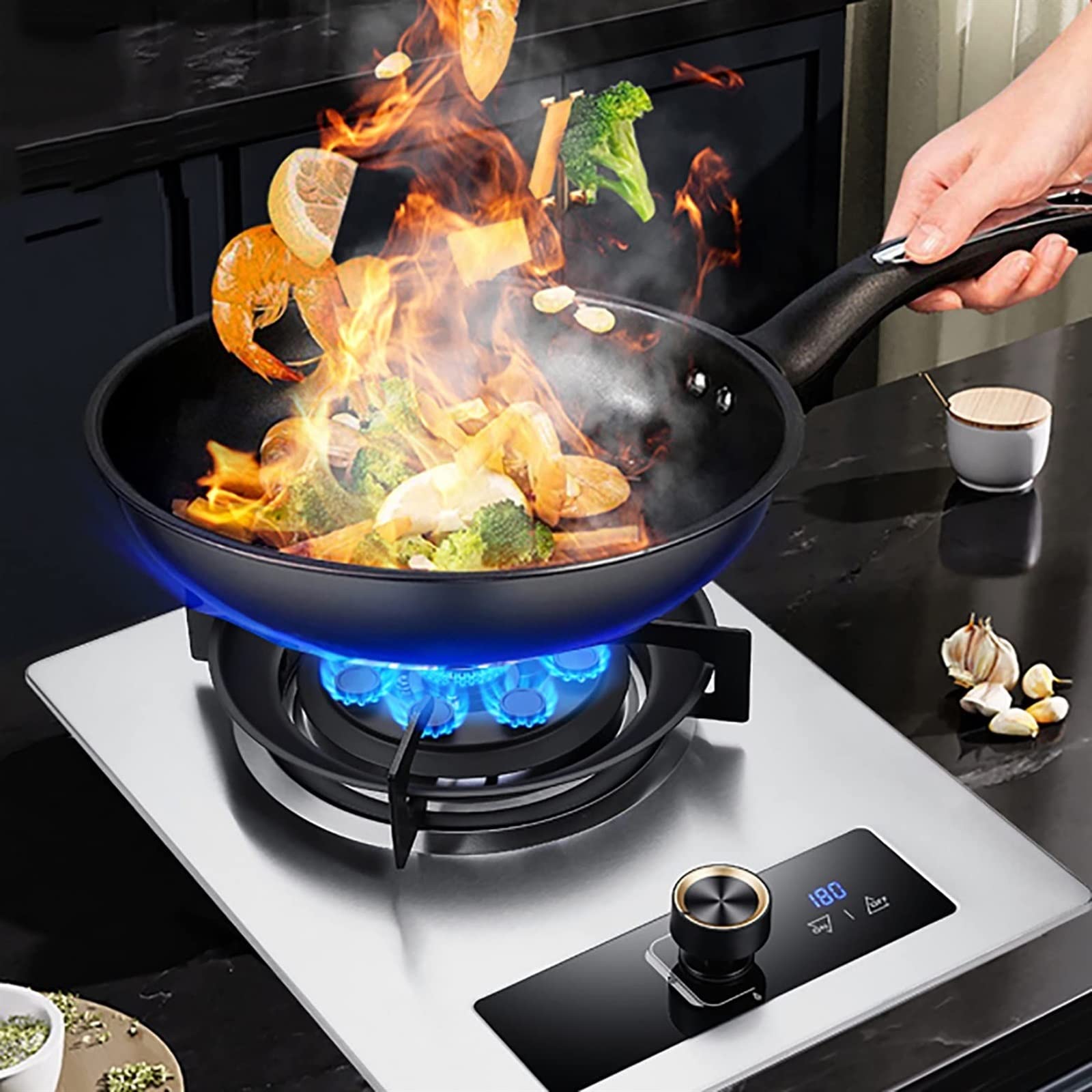 Portable Camping Gas Stove 4.5KW with 9 Burners - High Efficiency, Timer Function & Flameout Protection | Perfect for Outdoor Cooking, Backpacking, Picnics & Family BBQ (Natural Gas)