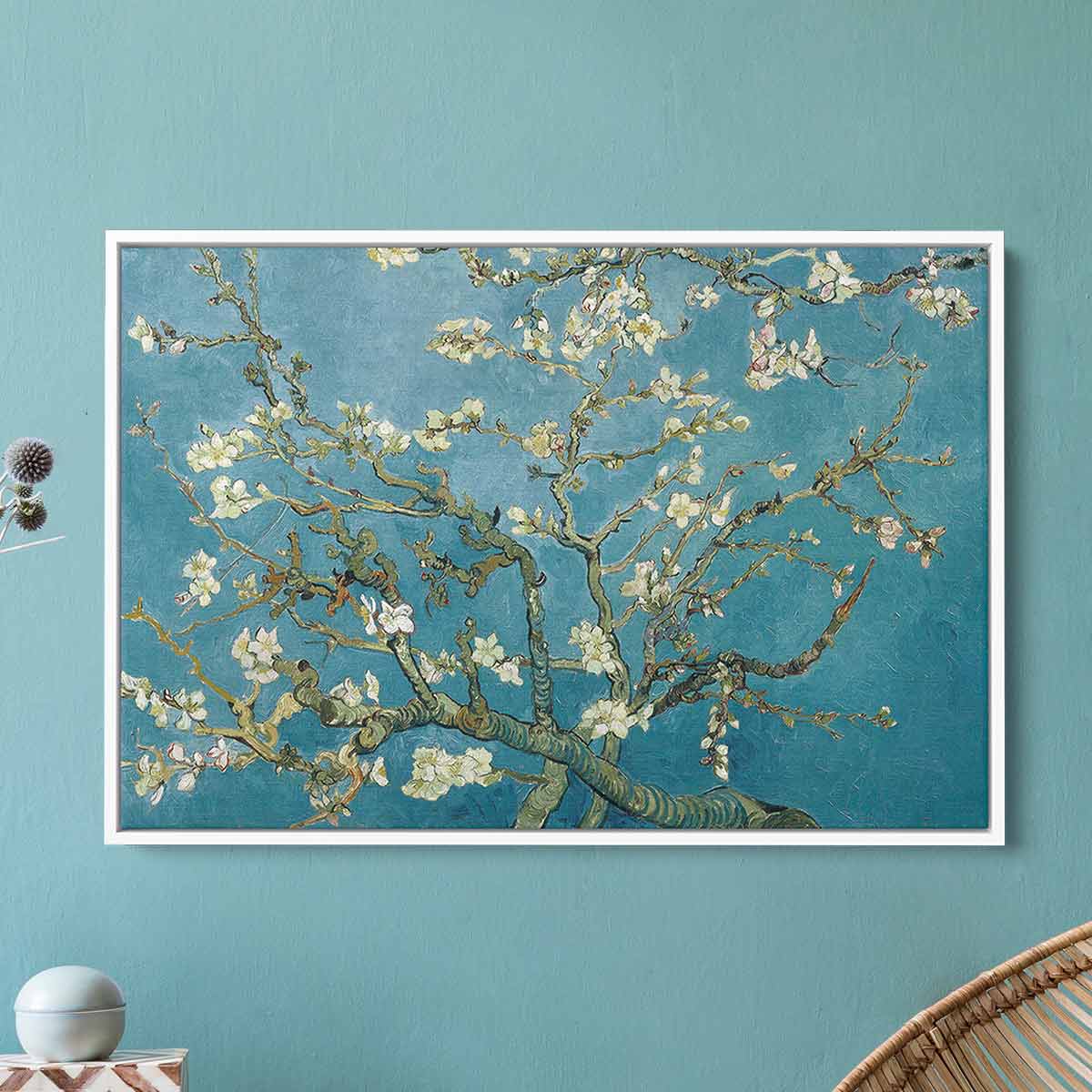 Blue Almond Blossoms Wall Art Canvas Print - Modern Floral Home Decor for Living Room, Bedroom & Office (8942)