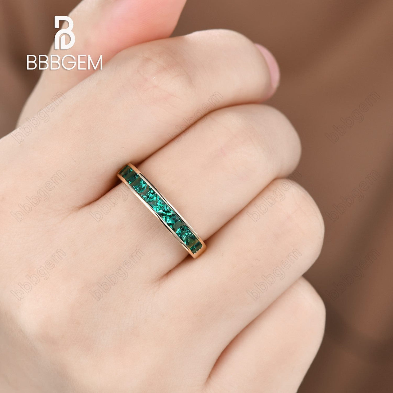 14K Yellow Gold Princess Cut Emerald Engagement Ring - Channel Set Wedding Band for Bridal & Anniversary Gifts