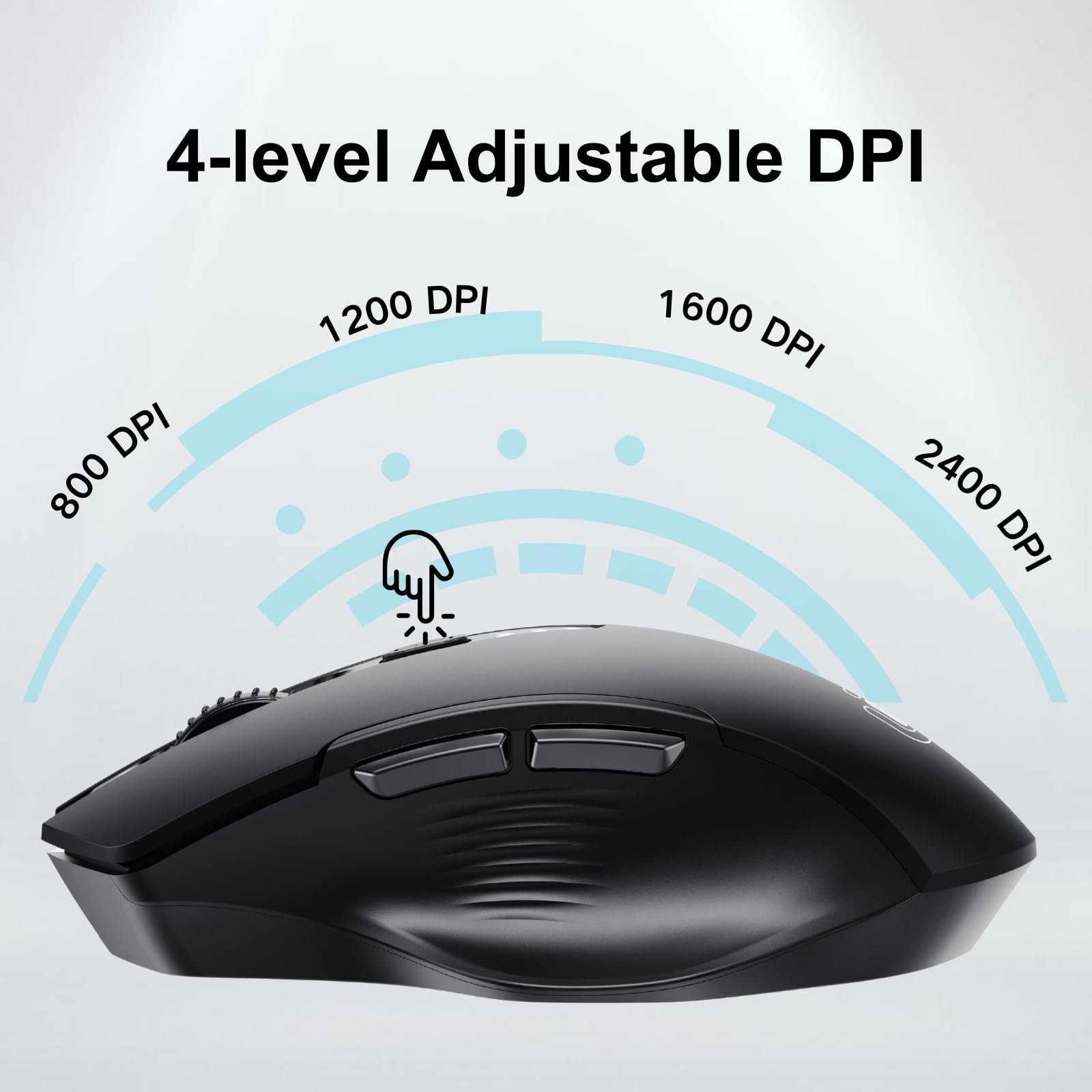 Upgraded 2.4GHz Wireless Mouse with Rechargeable Battery & Visible Battery Level - Ergonomic Computer Mouse with 4 DPI Levels for Laptop, PC, Mac - Matte Black - Perfect for Office, Gaming & Home Use