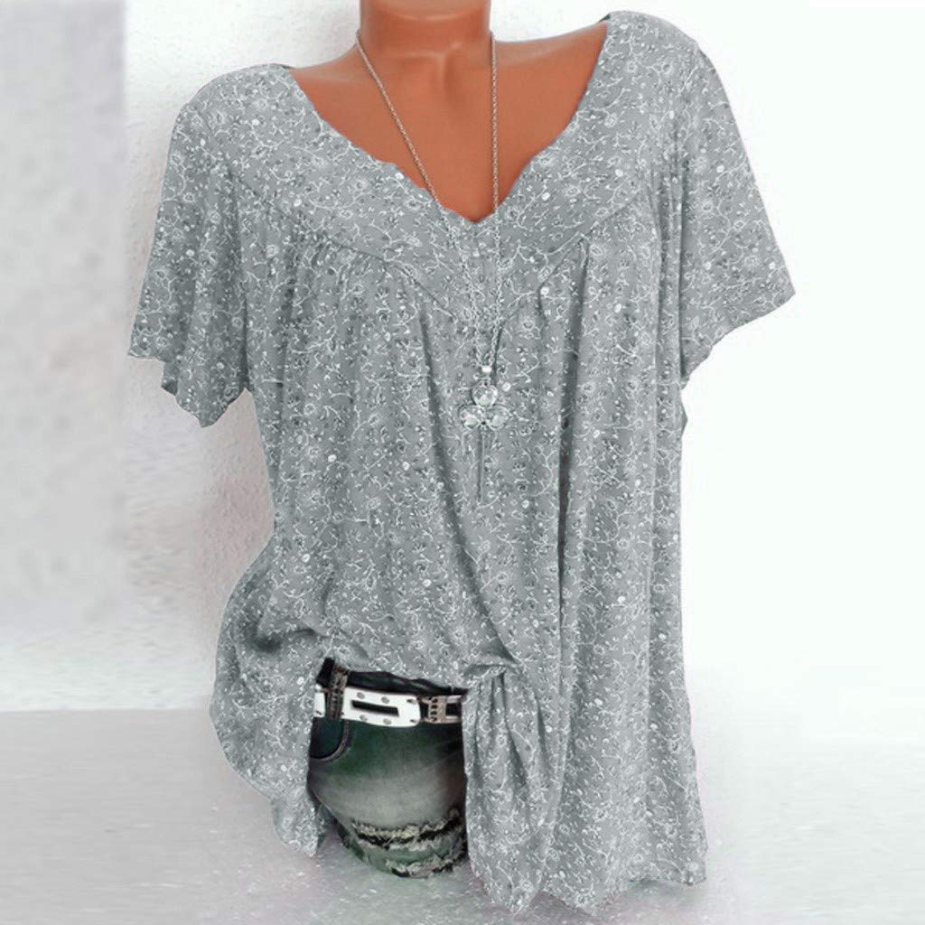 Oversized Flowy Short Sleeve V-Neck Blouse for Women - Pleated Floral Summer T-Shirt & Casual Tunic Top - Plus Size Comfort Wear for Beach, Office & Date Nights