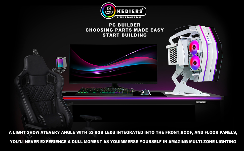 KEDIERS Innovative ATX Mid Tower PC Case - Tempered Glass Gaming Computer Case with 2 ARGB Light Boards & RGB Fans | Perfect for Gaming Rigs, Workstations & Custom PC Builds