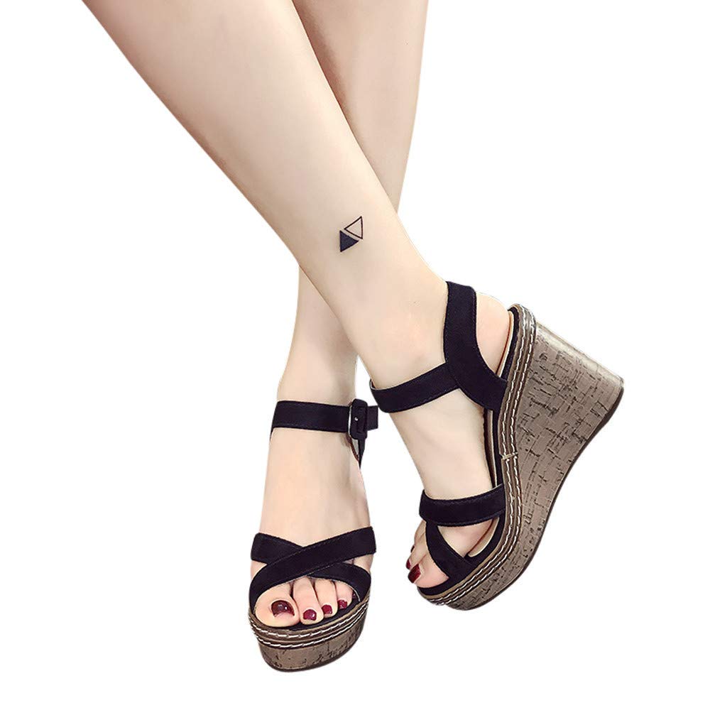 Women's Criss Cross Strap Wedge Sandals - Open Toe Platform Heels for Dressy Occasions | Perfect for Summer Outfits, Beach Weddings & Evening Parties