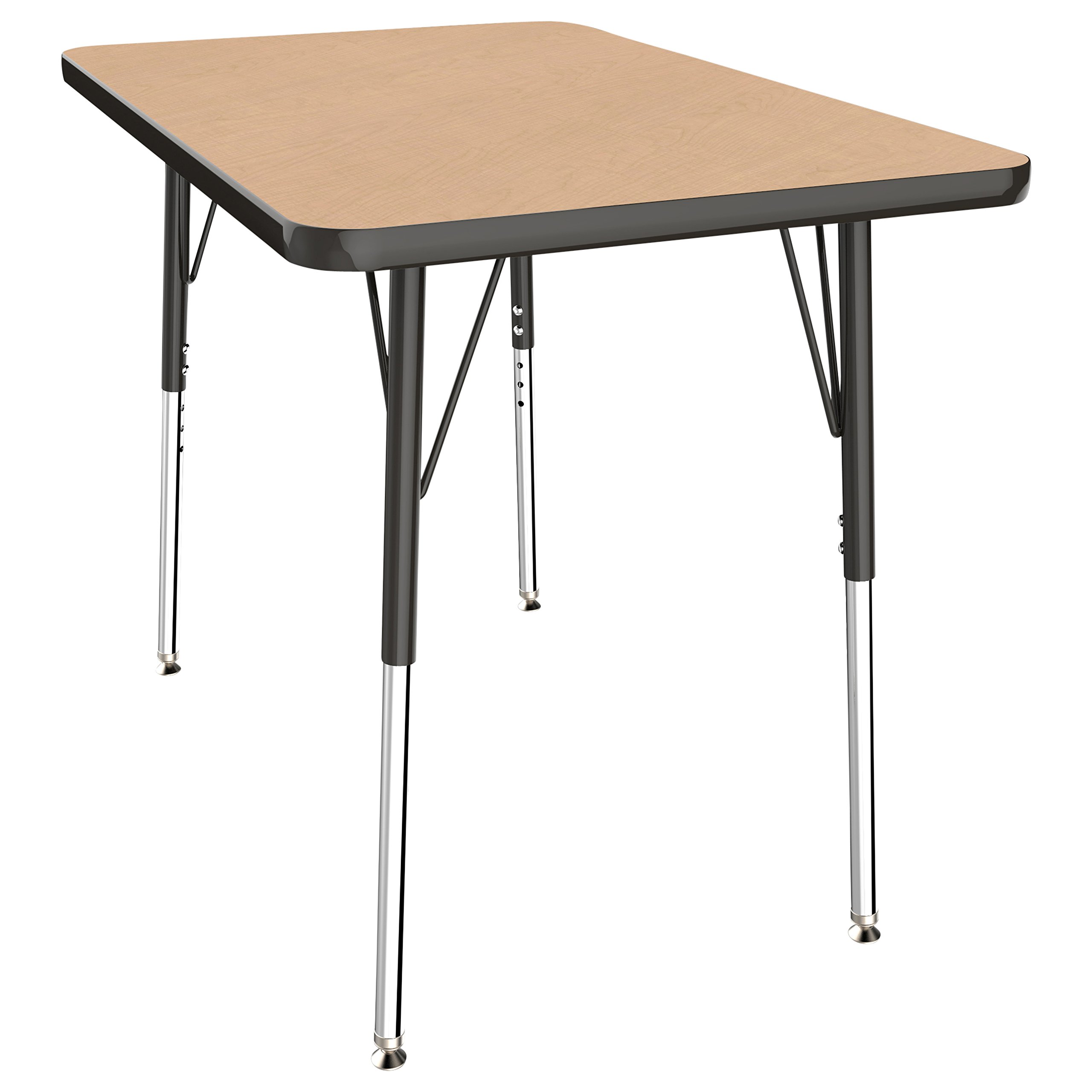 Adjustable Height Rectangle Activity Table 24x36 Inch - Maple Top with Black Edge, Swivel Glides & Standard Legs for School, Office, Home Study or Conference Room - Perfect for Classrooms, Workspaces & Multi-Purpose Areas