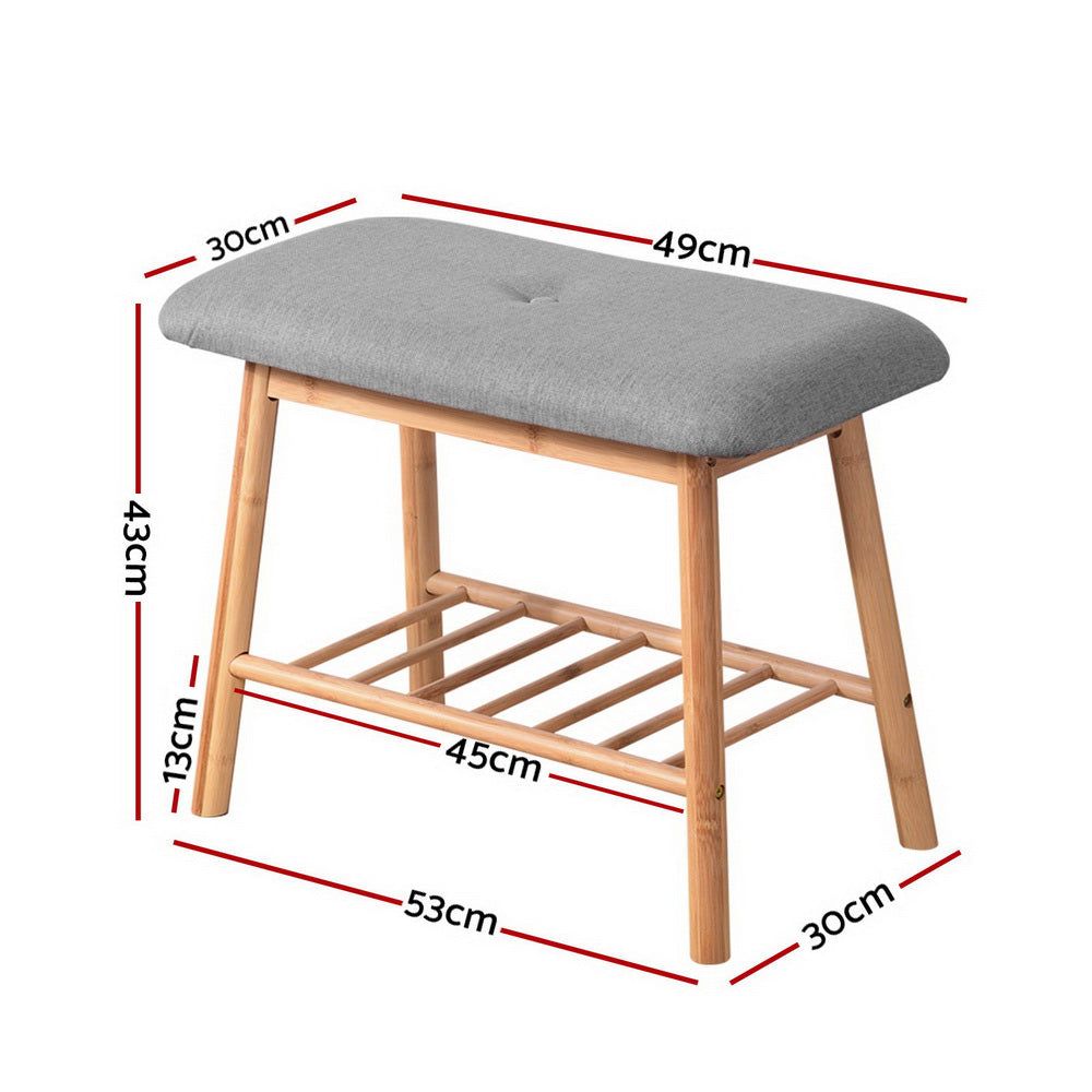 Bamboo Shoe Rack Bench with Seat - Grey Storage Organizer for Entryway, Bedroom & Closet | Multi-Functional Shoe Shelf & Sitting Furniture