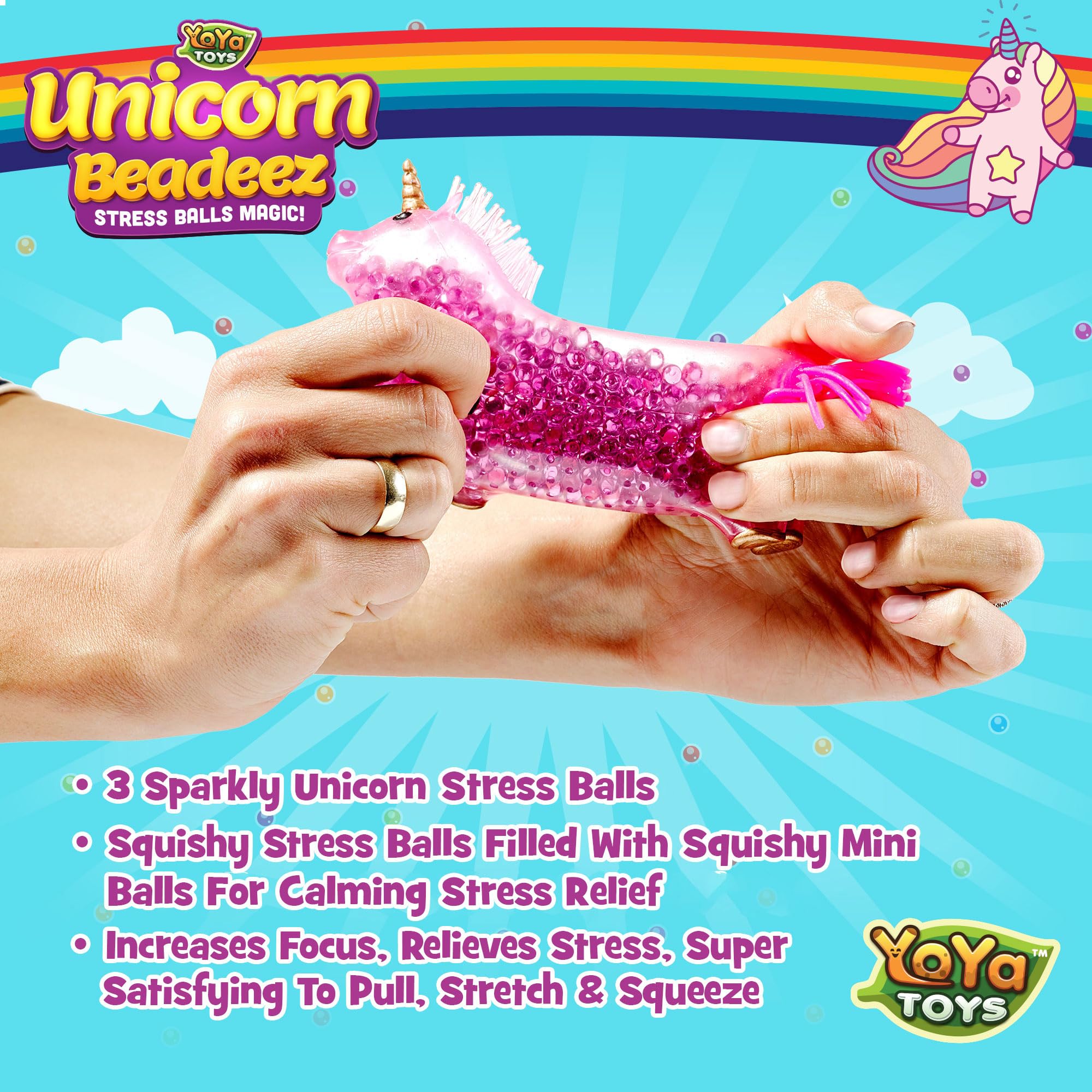 Yoya Unicorn Fidget Squishy Ball - 3 Pack Super Soft Stress Relief Toys for Kids & Adults | Perfect Sensory Toy for ADHD, Anxiety & Autism | Fun Office Desk & Classroom Fidget Toy | Great Gift for Birthdays, Christmas & Party Favors