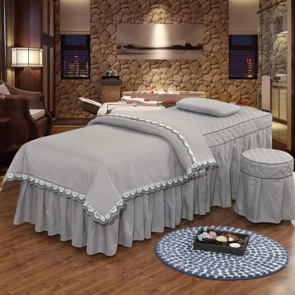 Professional Massage Table Sheet Set with Face Rest Hole & Skirt - Gray 80x190cm (31x75in) - Spa Bed Cover for Beauty Salon, Massage Therapy & Home Use