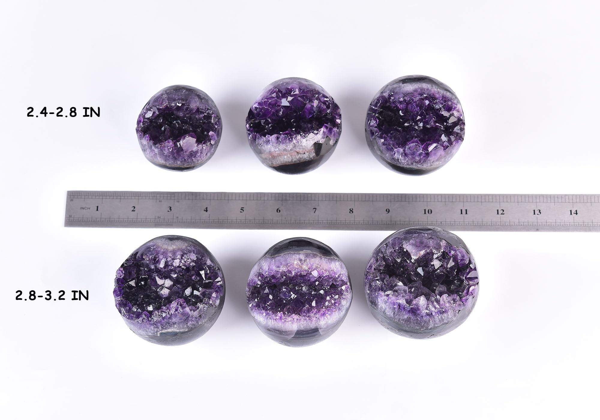 Amethyst Geode Crystal Sphere - 2.4-2.8 Inch Purple Healing Stone for Reiki, Chakra Balancing & Positive Energy - Decorative Display Piece with Stand for Home, Office & Meditation Spaces