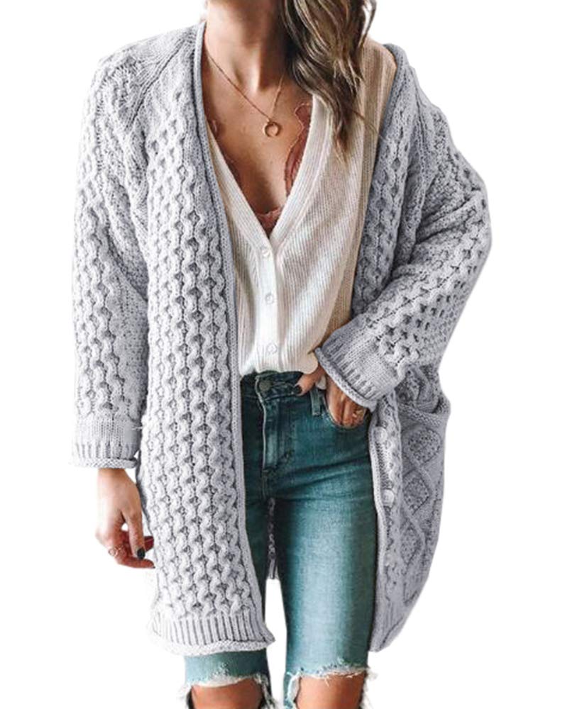 imesrun Women's Chunky Waffle Knit Button Down Cardigan - Oversized Open Front Long Sweater Coat for Casual Wear, Office Outfits & Fall Layering