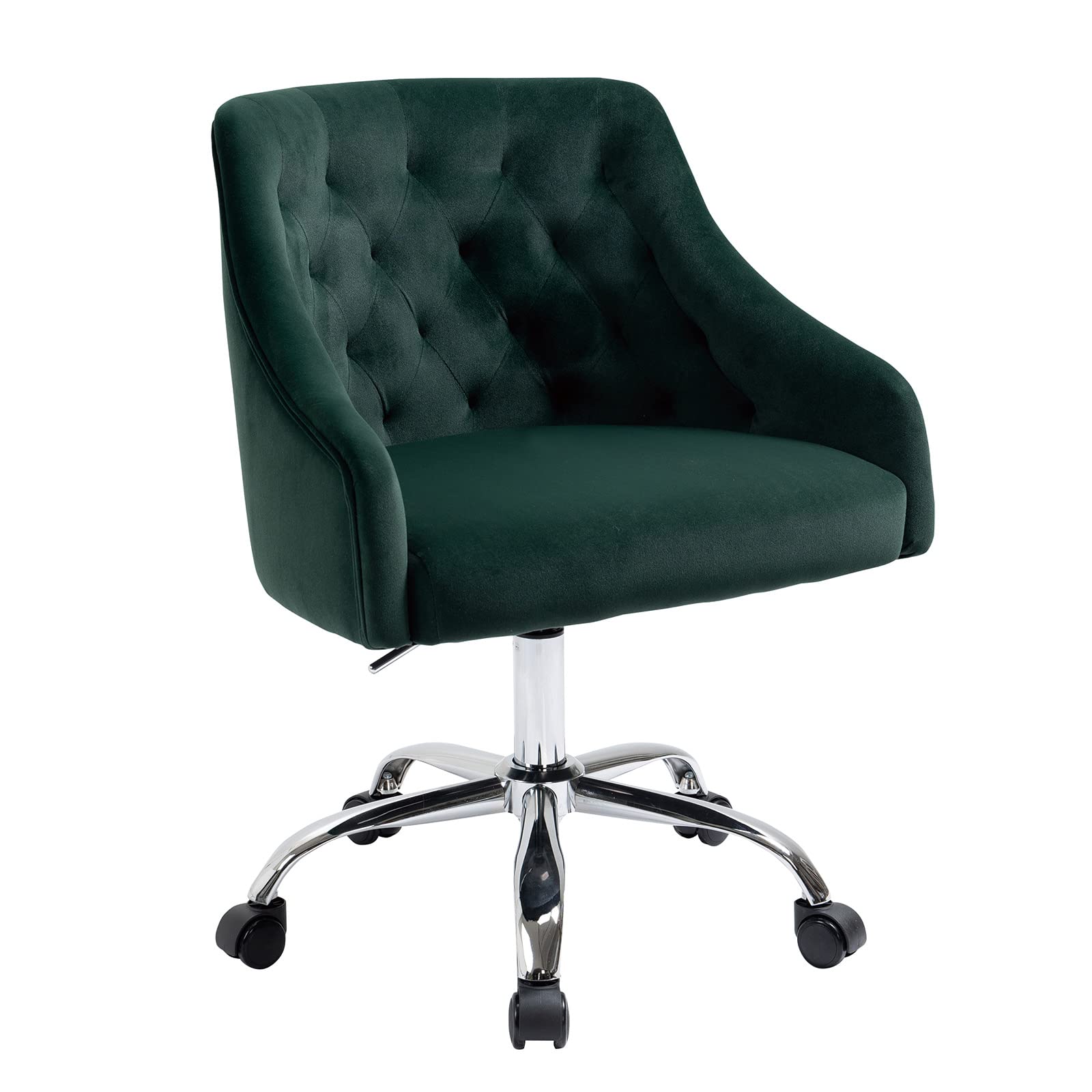 Modern Velvet Swivel Desk Chair with Adjustable Height & Wheels - Ergonomic Rolling Office Chair for Home, Bedroom, Study - Soft Upholstered Vanity Armchair in Green - Perfect for Workstations, Gaming Setups & Home Offices