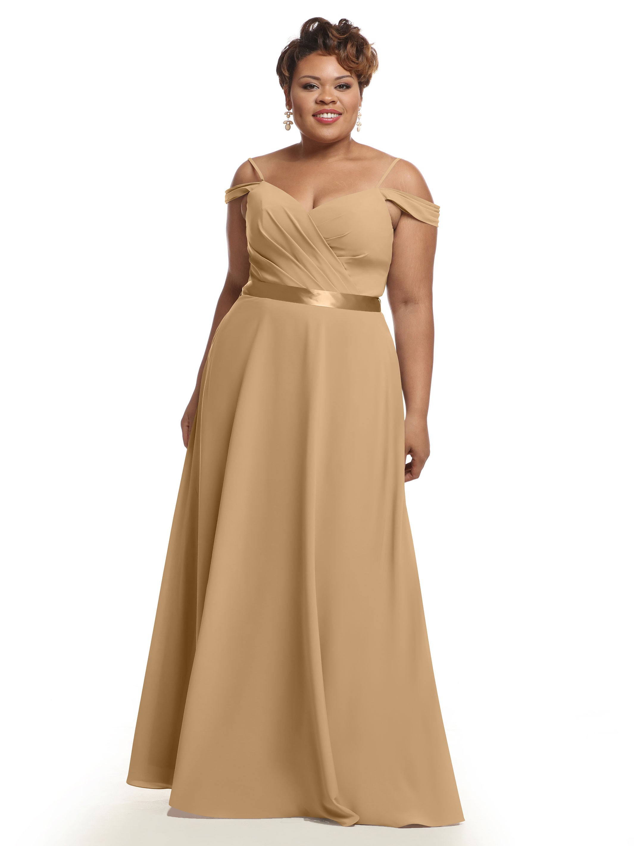 Elegant Off-The-Shoulder Stretch Chiffon A-Line Bridesmaid Dress with Sash - Perfect for Weddings, Formal Events & Special Occasions