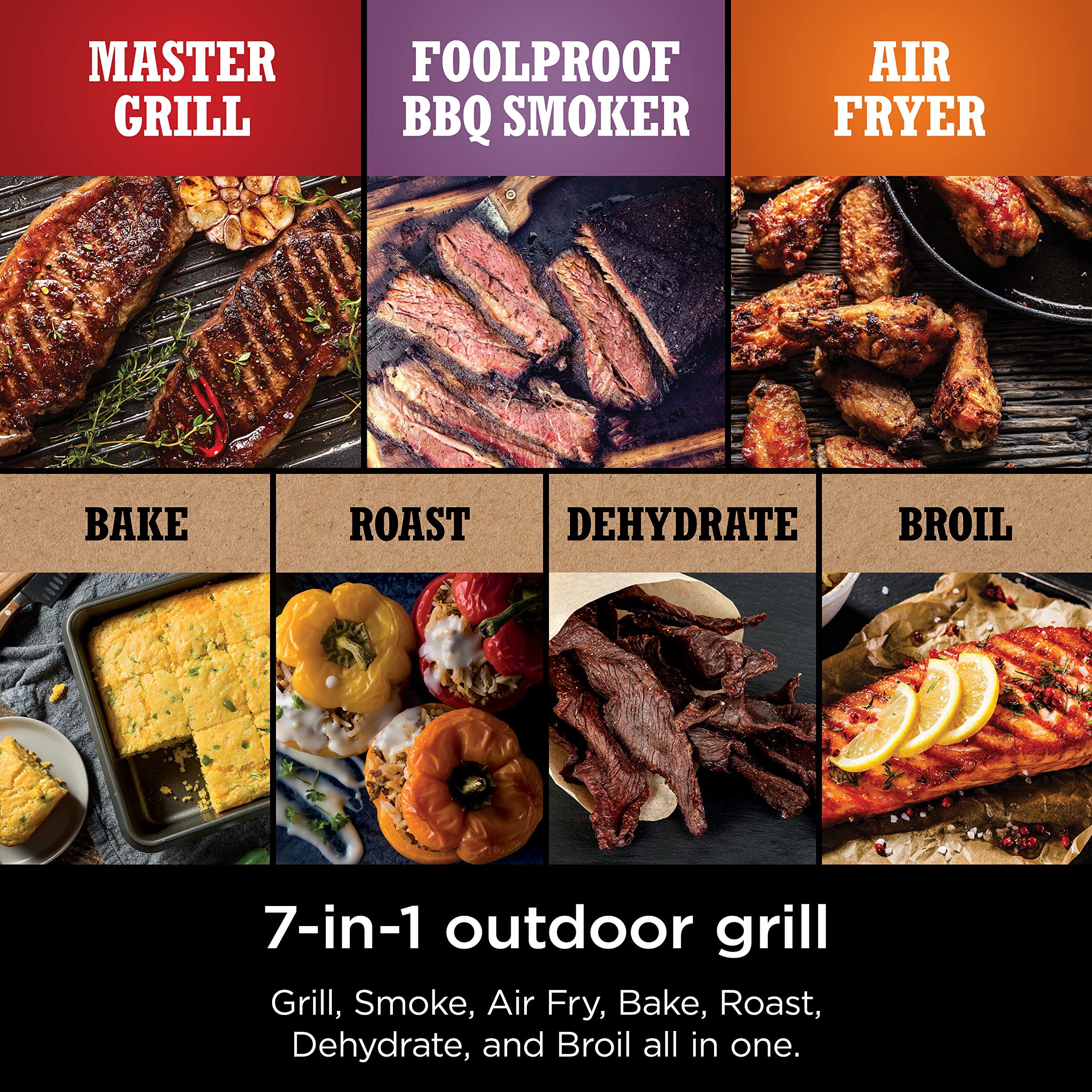 Ninja Woodfire Pro 7-in-1 Electric Outdoor Grill & Smoker with Thermometer - Portable BBQ Smoker, Air Fryer, Oven for Baking, Roasting, Dehydrating & Broiling - Includes Ninja Woodfire Pellets (Grey, OG751BRN) - Perfect for Backyard BBQs, Camping & Outdoor Cooking