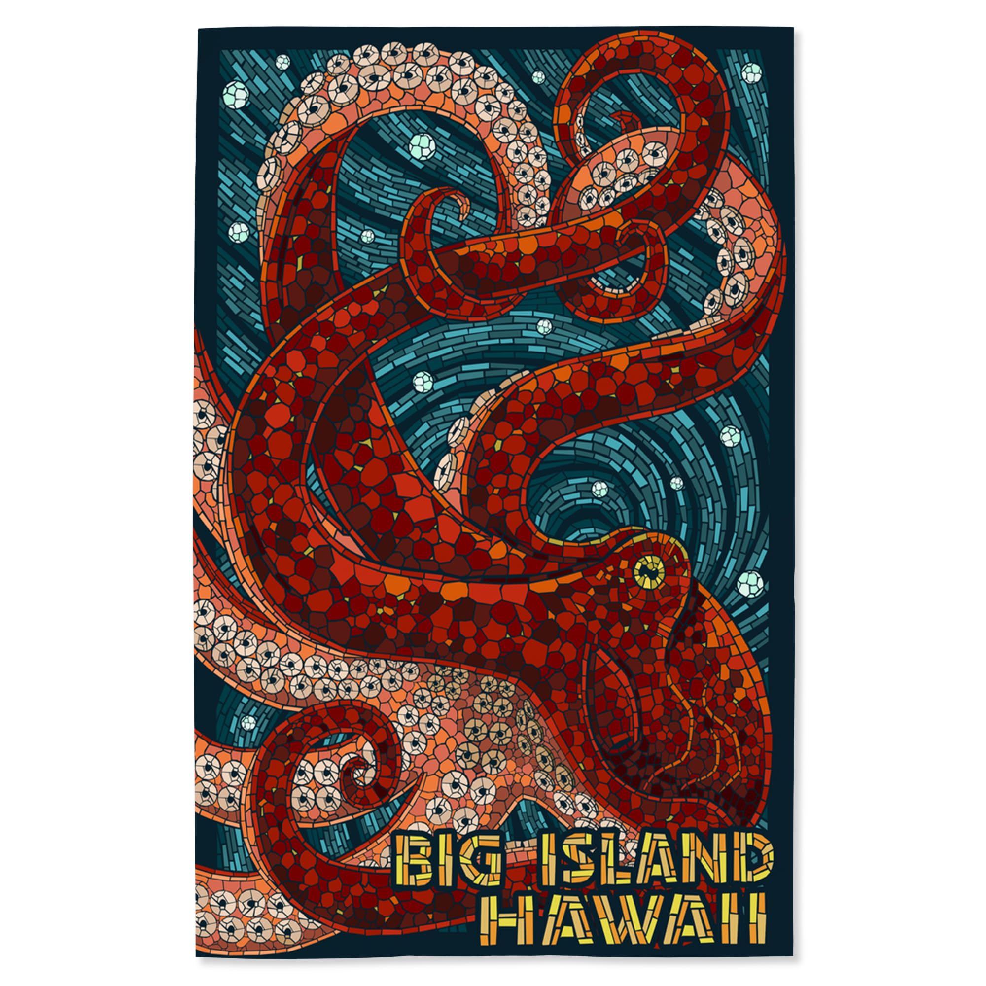 Lantern Press 16x24 Inch Giclee Art Print - Big Island Hawaii Octopus Mosaic Wall Decor - Perfect for Living Room, Bedroom or Office