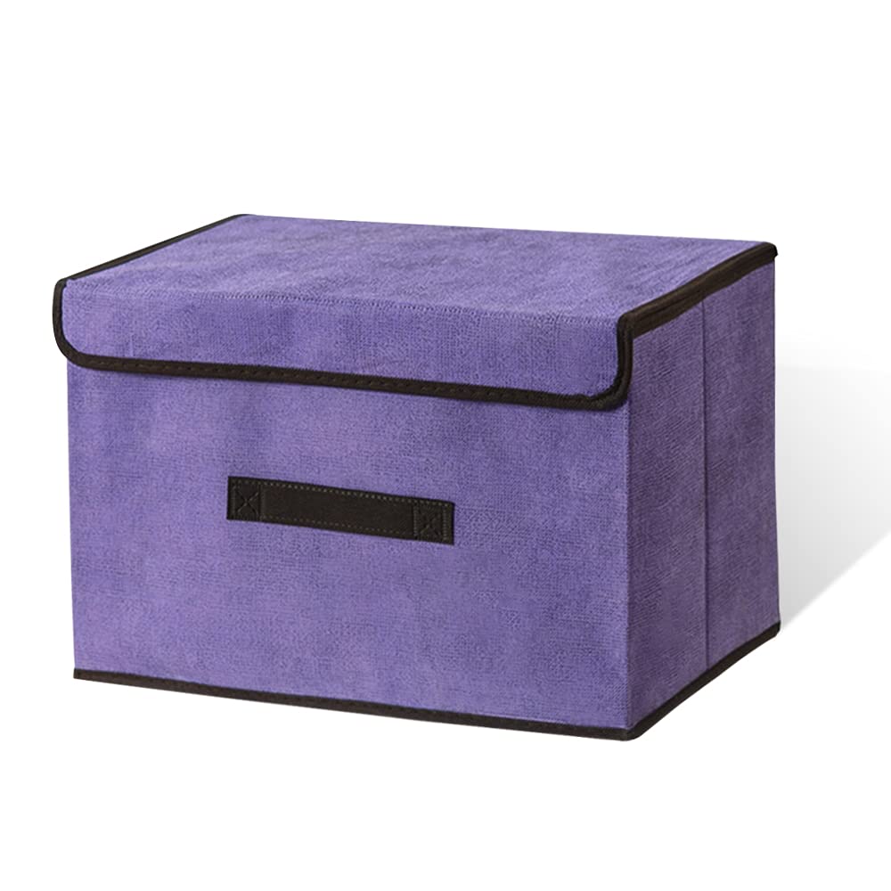 Foldable Storage Box with Dustproof Lid & Handle - Collapsible Storage Organizer for Closet, Bedroom, Home Organization - Space Saving Purple Storage Bin for Toys, Clothes & Seasonal Items