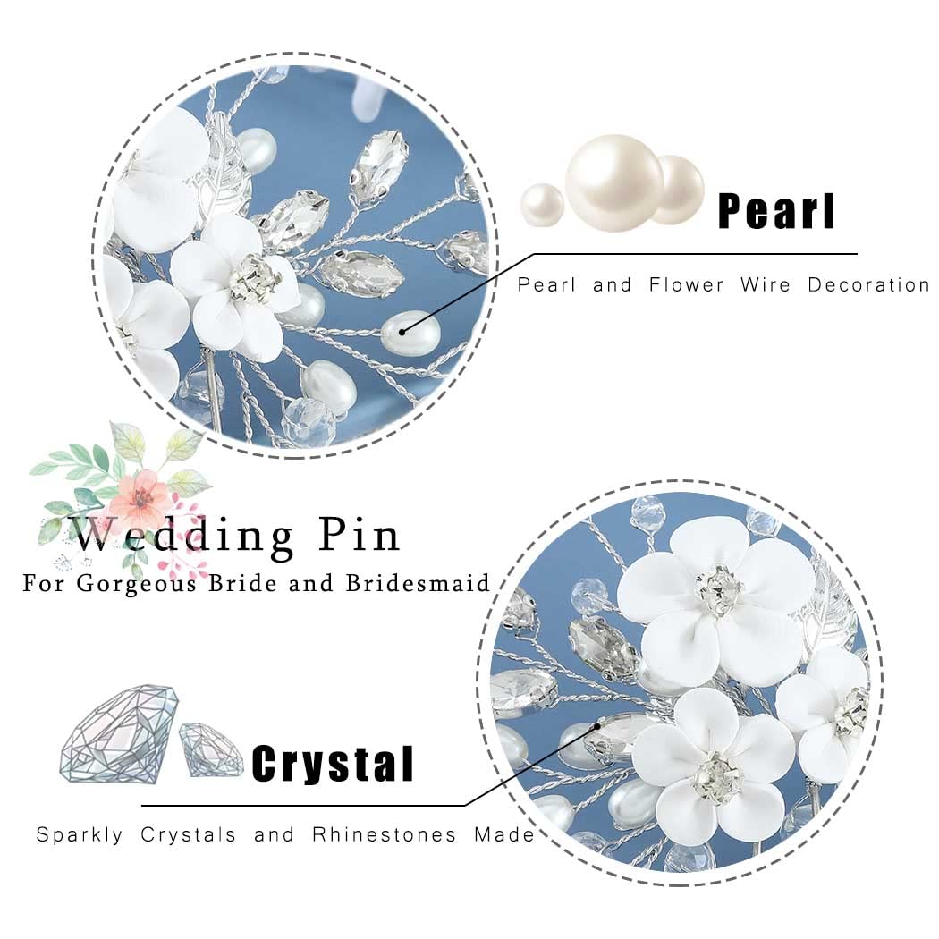 YBSHIN Silver Flower Hair Clips for Women - Rhinestone Bridal Headpieces with Pearls, Wedding Hair Accessories for Women & Girls | Perfect for Bridal Showers, Weddings, Prom & Special Occasions