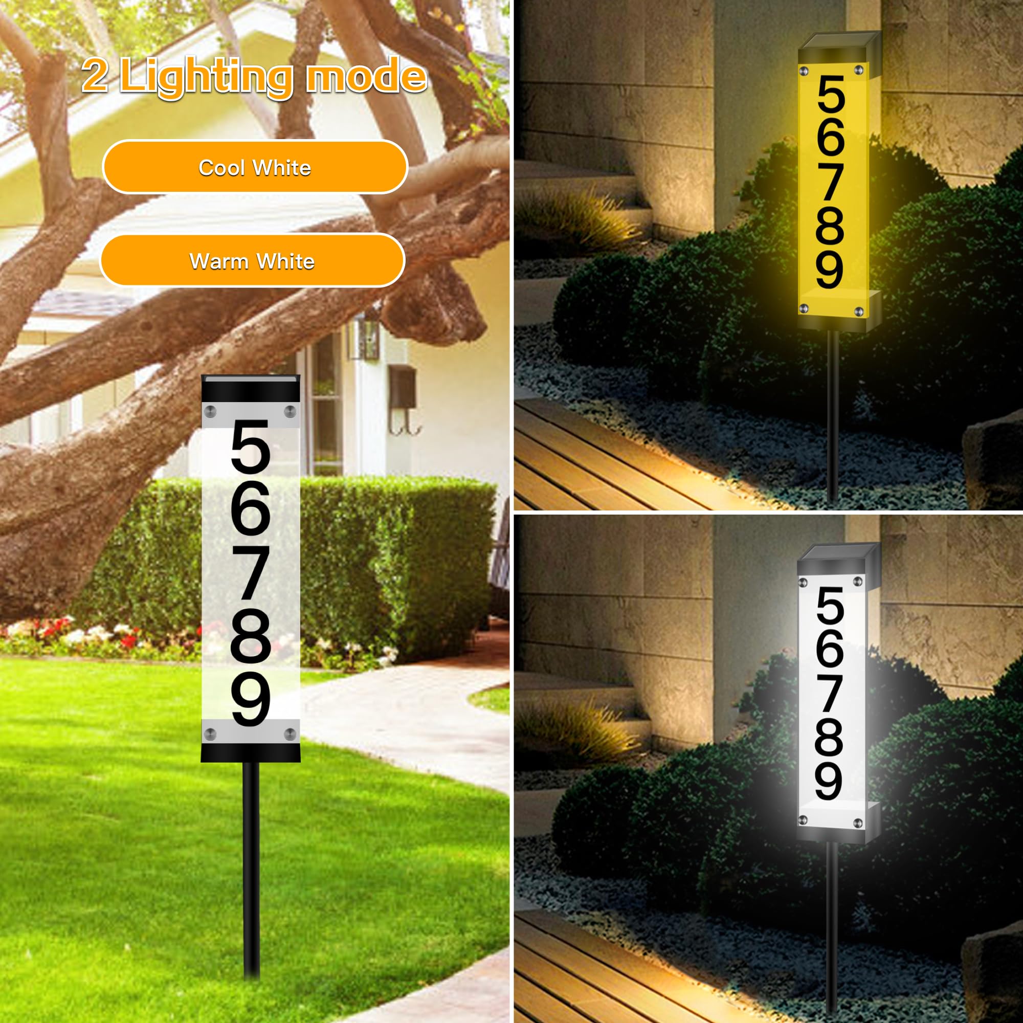 Solar Powered House Numbers - Waterproof LED Address Sign Plaque for Outdoor Home, Yard & Street (3000K-6000K) | Easy-to-Read Solar Lighted Numbers for Nighttime Visibility & Curb Appeal