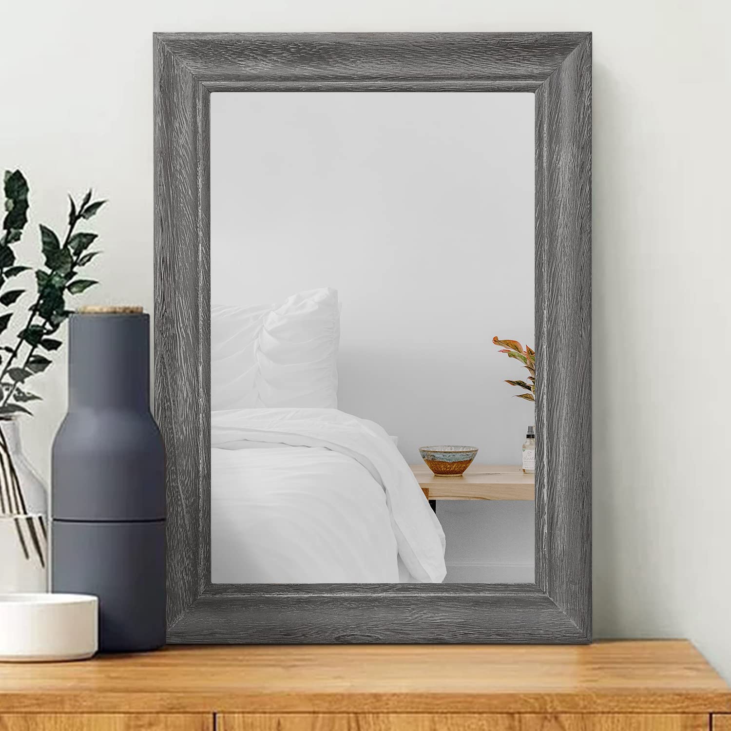 MWAZZLL Rustic Wood Frame Wall Mirror 20x16 Inches - Farmhouse Rectangle Decorative Hanging Mirror for Bathroom, Bedroom, Living Room & Entryway | Perfect for Home Decor, Vanity & Wall Accent