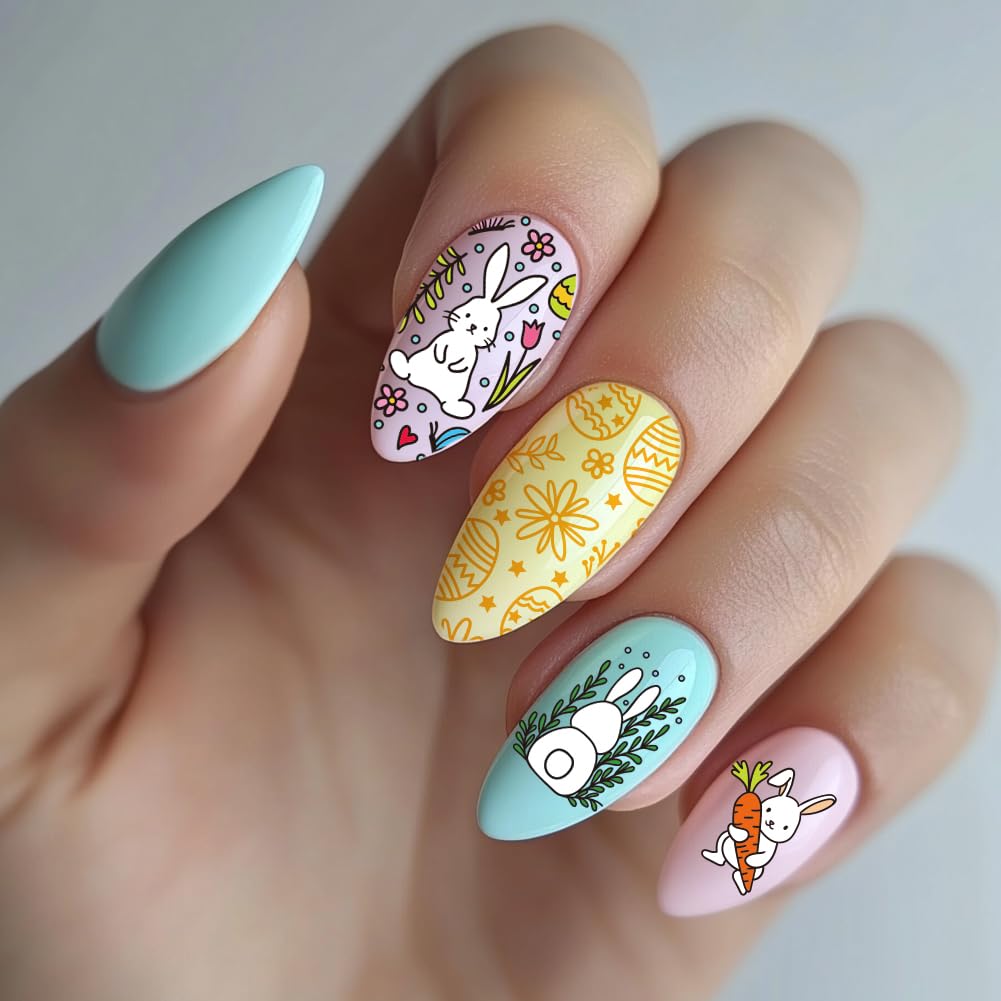 5pcs Easter Bunny Nail Art Stamping Plates - Stainless Steel Nail Design Templates with Rabbit & Floral Patterns for DIY Manicure | Perfect for Easter Nail Art, Spring Salon Designs & Home Nail Stamping