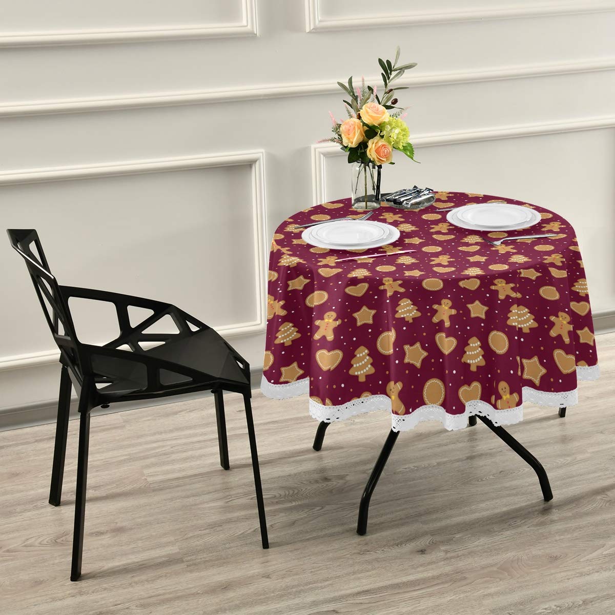 Senya 60-Inch Round Tablecloth - Christmas Gingerbread Cookies Design, Decorative Circular Table Cover for Holiday Dinner Parties, Family Gatherings & Festive Home Decor