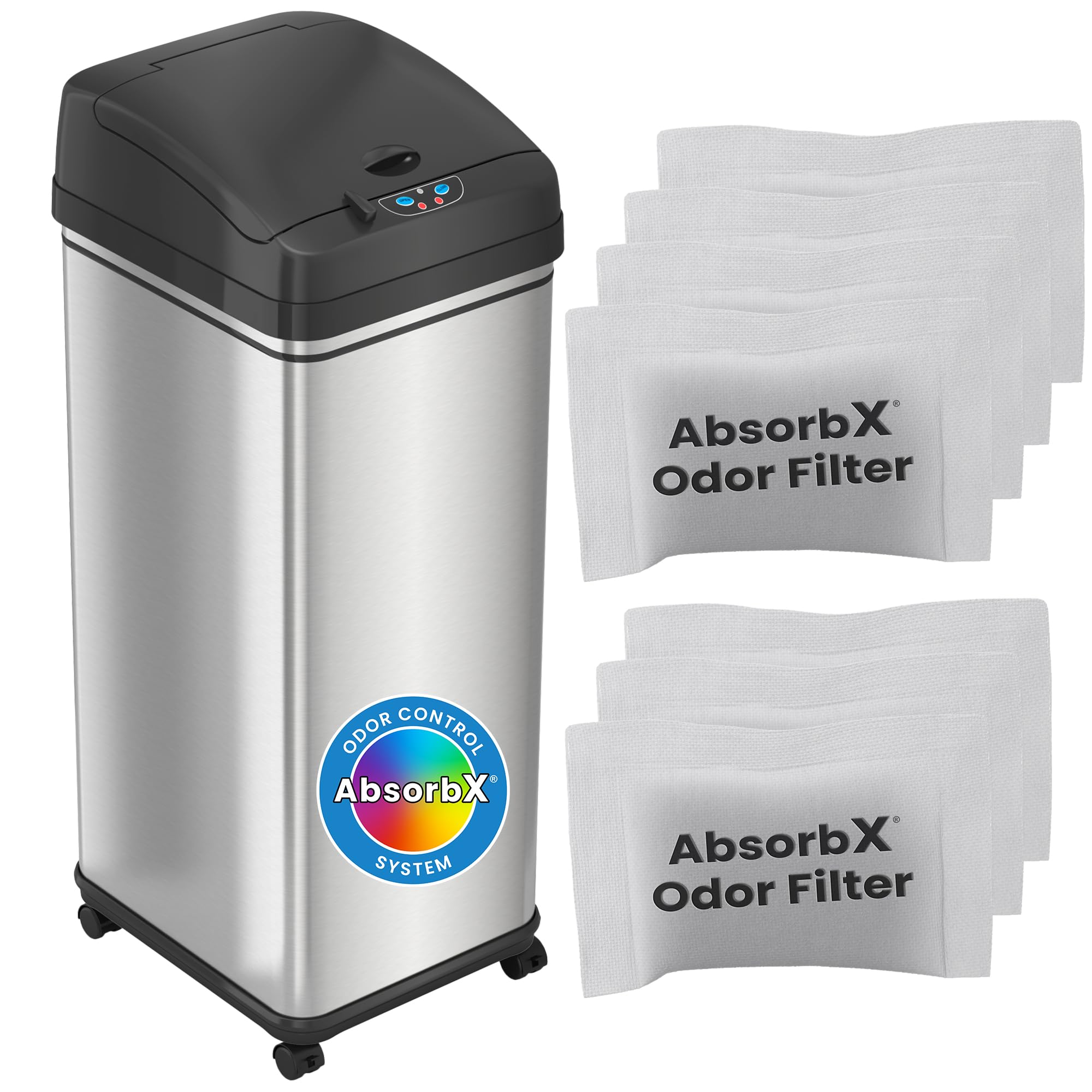 iTouchless 13 Gallon Automatic Motion Sensor Trash Can with Odor Control System - Stainless Steel Kitchen & Office Garbage Bin with 7 Filters & Caster Wheels (DZM13CF06) - Perfect for Modern Homes, Offices, and Commercial Spaces