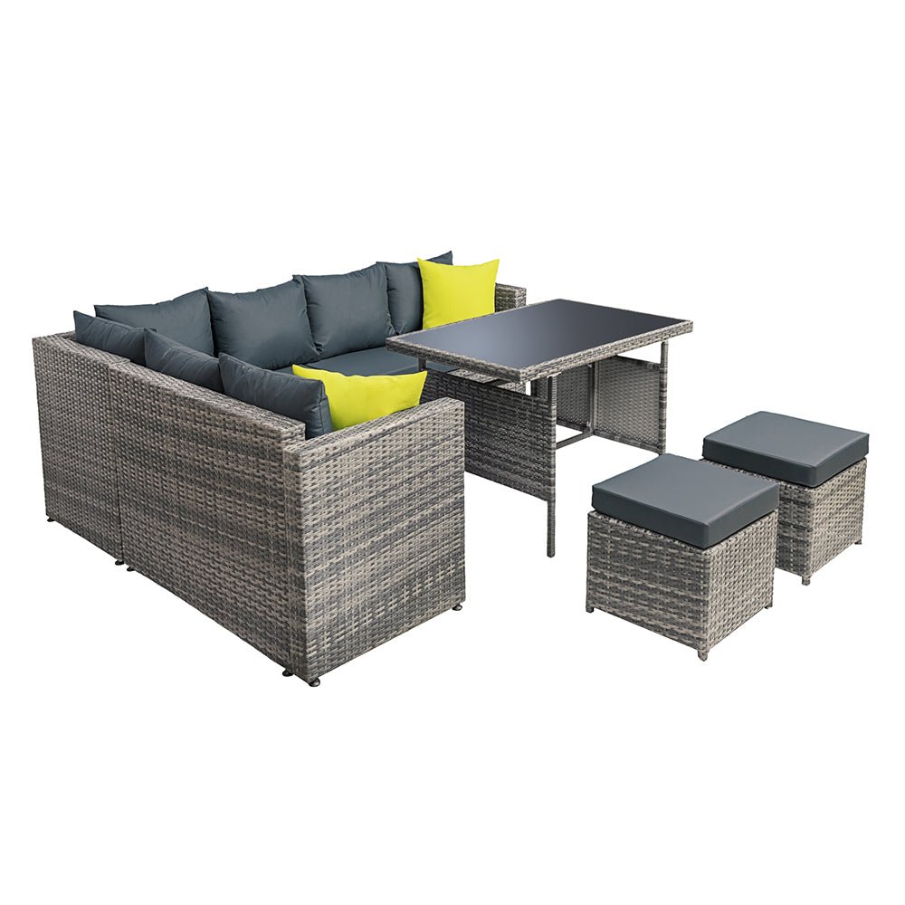 Hamilton 8-Piece Corner Outdoor Dining Set - Weather-Resistant Grey Patio Furniture for Backyard, Garden, and Poolside Entertaining