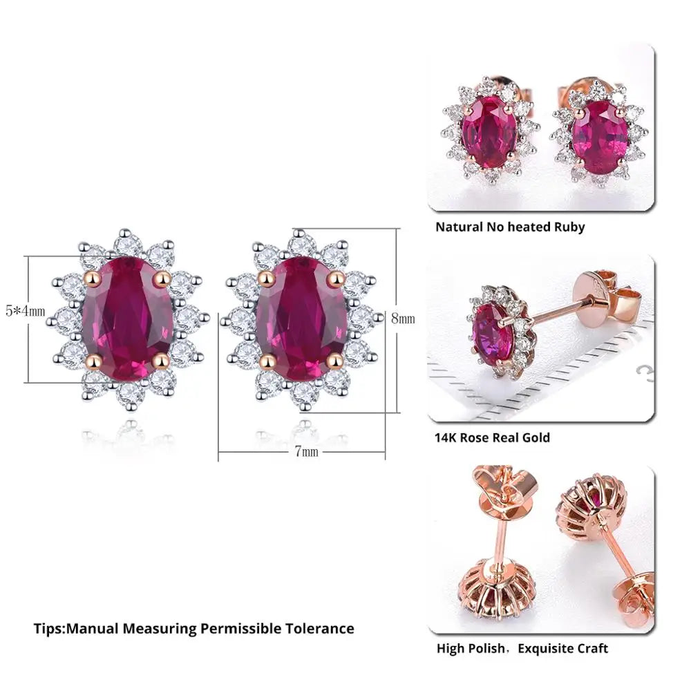 Natural Ruby and Diamond Sunflower Stud Earrings - 14K Rose Gold Fine Jewelry Gift for Women, Bridesmaids, Anniversary, Birthday | Elegant Everyday Wear & Special Occasions