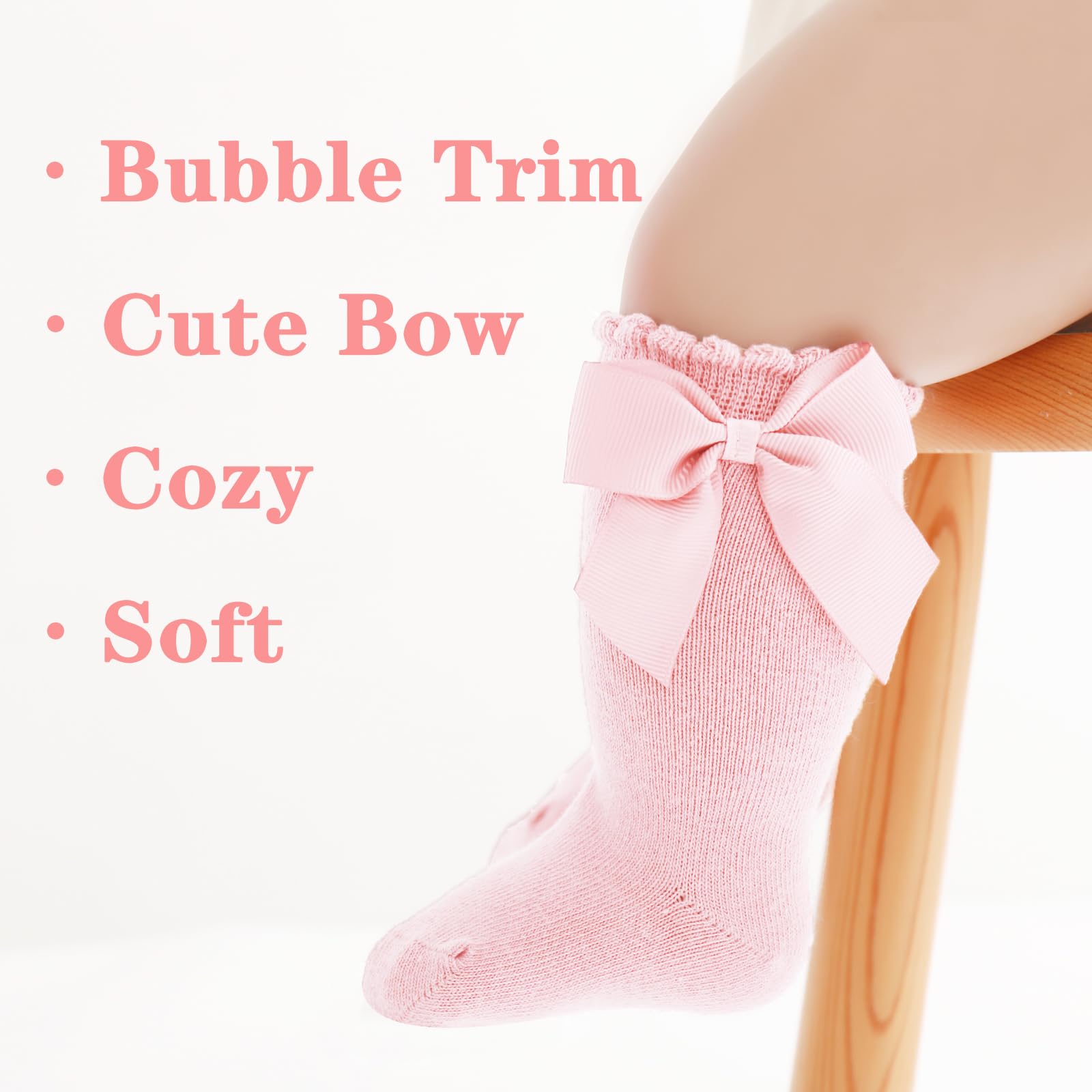 **Baby Knee High Socks for Toddlers & Girls - Soft Cotton Bow Ruffled Long Socks | Perfect for Dresses, Parties & Everyday Wear**