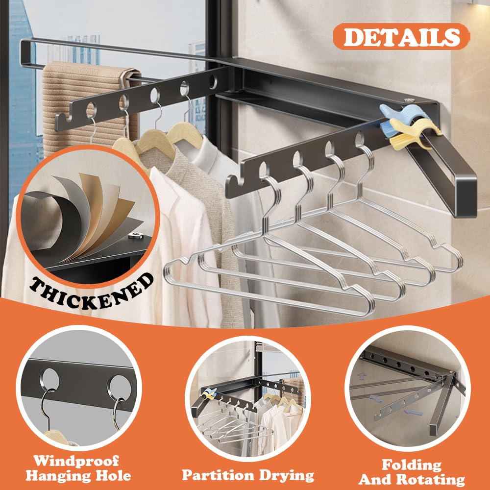 Foldable Wall Mounted Drying Rack for Laundry - Space Saving Clothes Hanger with Collapsible Hooks, Cream (Perfect for Small Apartments, Bathrooms & Laundry Room Organization)