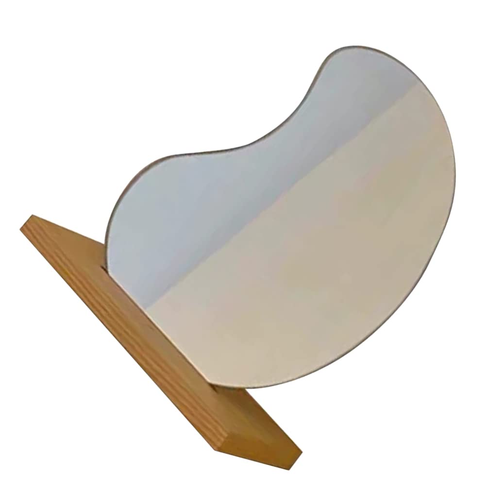 IMIKEYA Acrylic Frameless Vanity Mirror with Wooden Stand - Portable Makeup Mirror for Home, Bathroom, Bedroom & Dressing Table - Perfect for Applying Makeup, Skincare & Styling