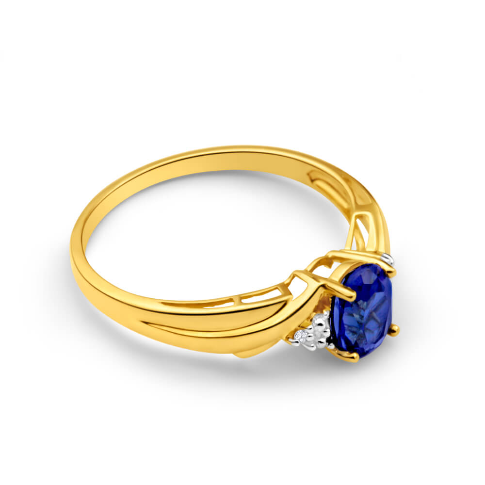 9ct Stunning Yellow Gold Lab-Created Sapphire & Diamond Ring for Women - Perfect for Engagement, Anniversary & Special Occasions