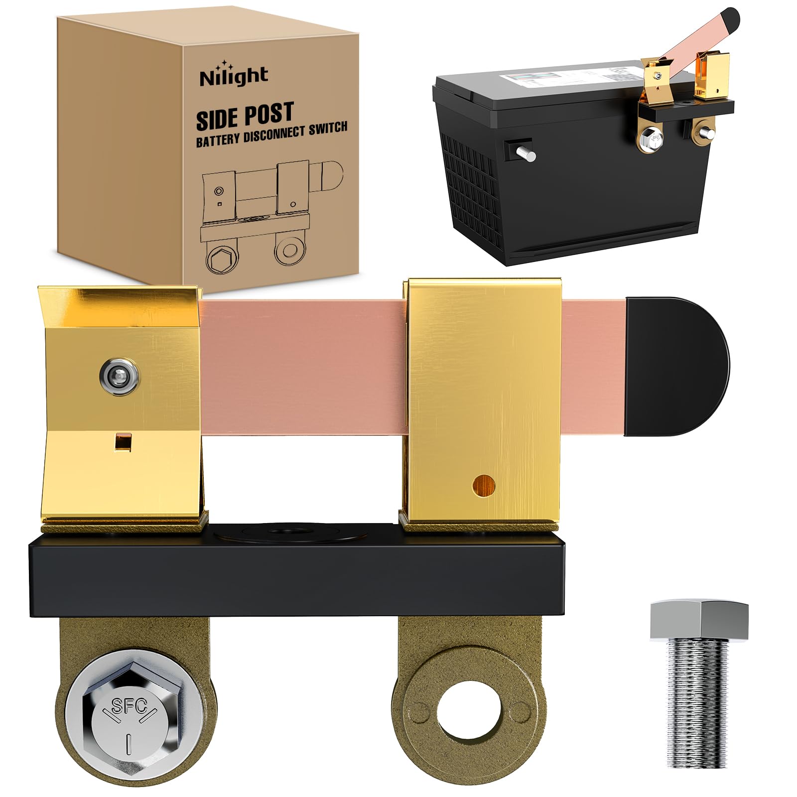 Nilight 12V 24V 250A Battery Disconnect Switch - Heavy Duty Side Post Master Power Cut Off Isolator for Car, Truck, Marine, RV & Electrical Equipment | Perfect for Emergency Shutoff, Vehicle Maintenance & Power Management