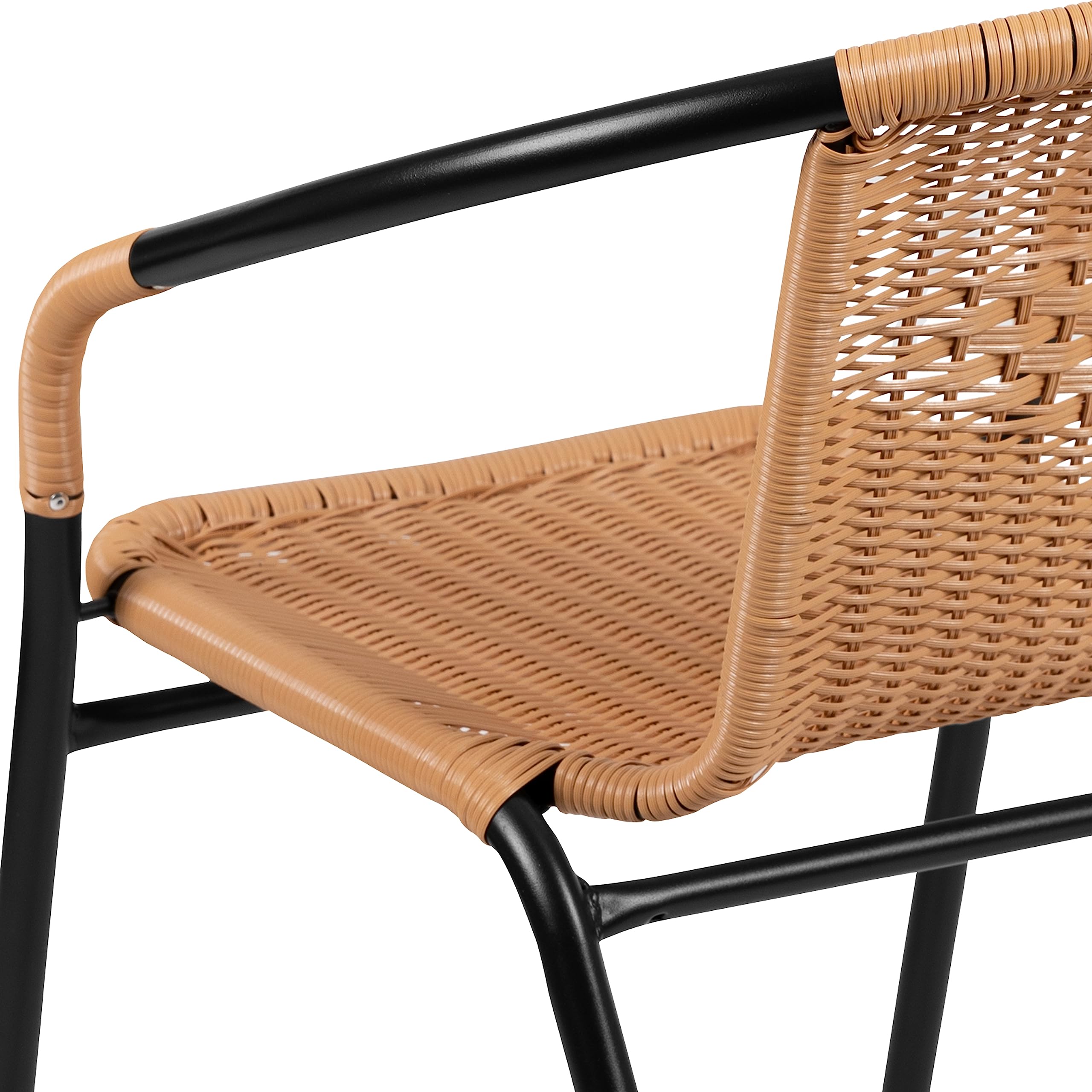 Flash Furniture Lila 4-Pack Beige Rattan Stackable Chairs for Indoor & Outdoor Use - Stylish Dining Chairs for Restaurants, Cafes, Patios & Home Decor
