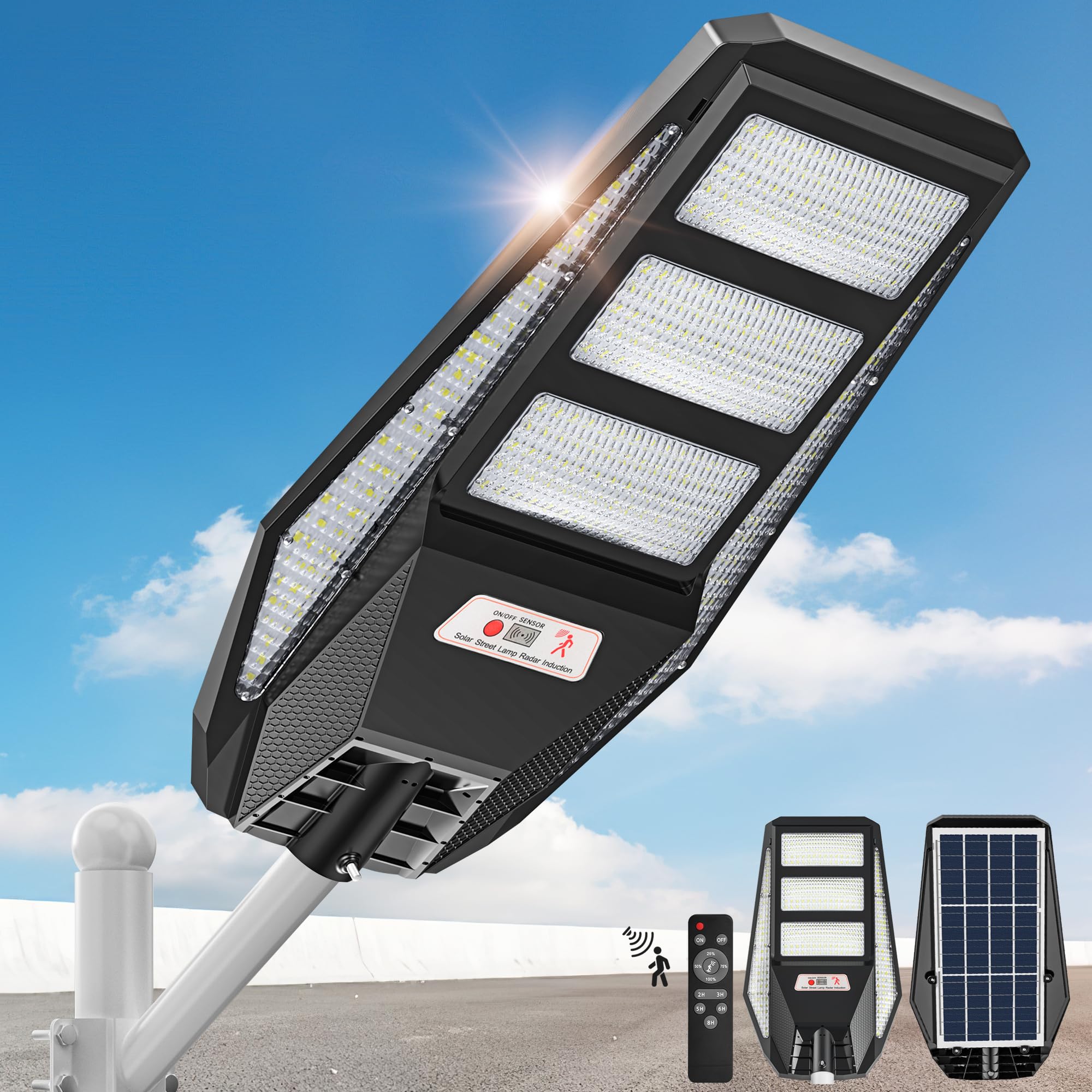 4800W Solar Street Lights Outdoor Waterproof - 7000K LED Commercial Solar Parking Lot Lights with Motion Sensor, Dusk to Dawn Lighting for Streets, Yards, Pathways & Outdoor Areas | Perfect for Security, Parking Lots & Landscape Illumination