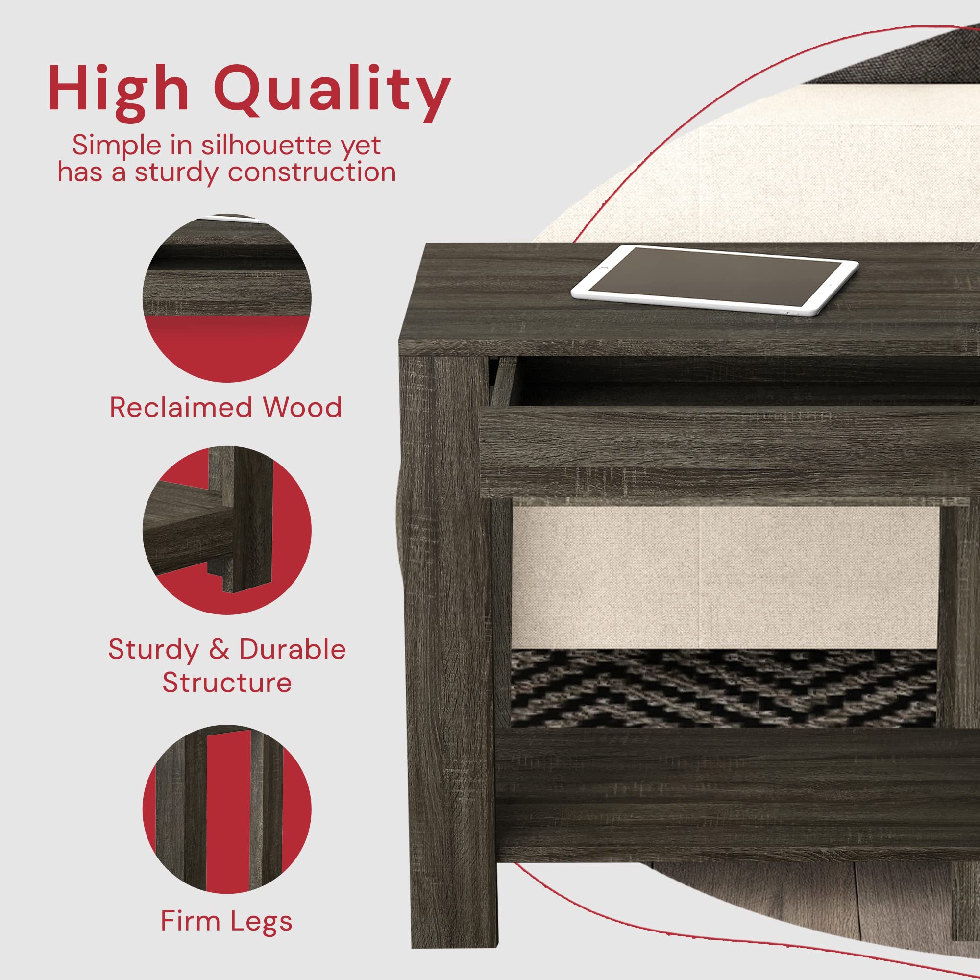Gray Night Stands for Bedrooms - Engineered Wood Small Side Tables for Compact Spaces (12 x 22 x 24 Inches) | Perfect as Bedside Table, Accent End Table or Living Room Side Table - Ideal for Apartments, Dorms & Small Bedrooms