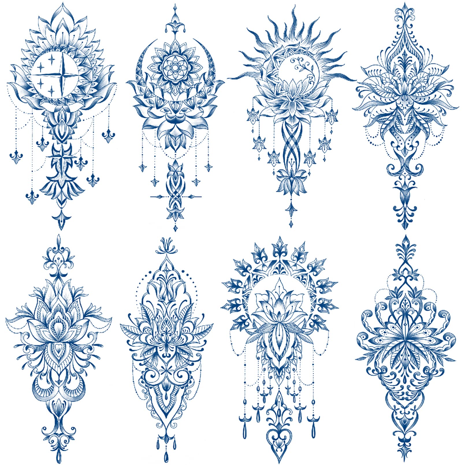 Waterproof Semi-Permanent Tattoos for Women & Teens - Realistic Fake Tattoo Stickers Lasting 1-2 Weeks | Perfect for Halloween, Parties, Festivals & Christmas Gifts | Blue Design