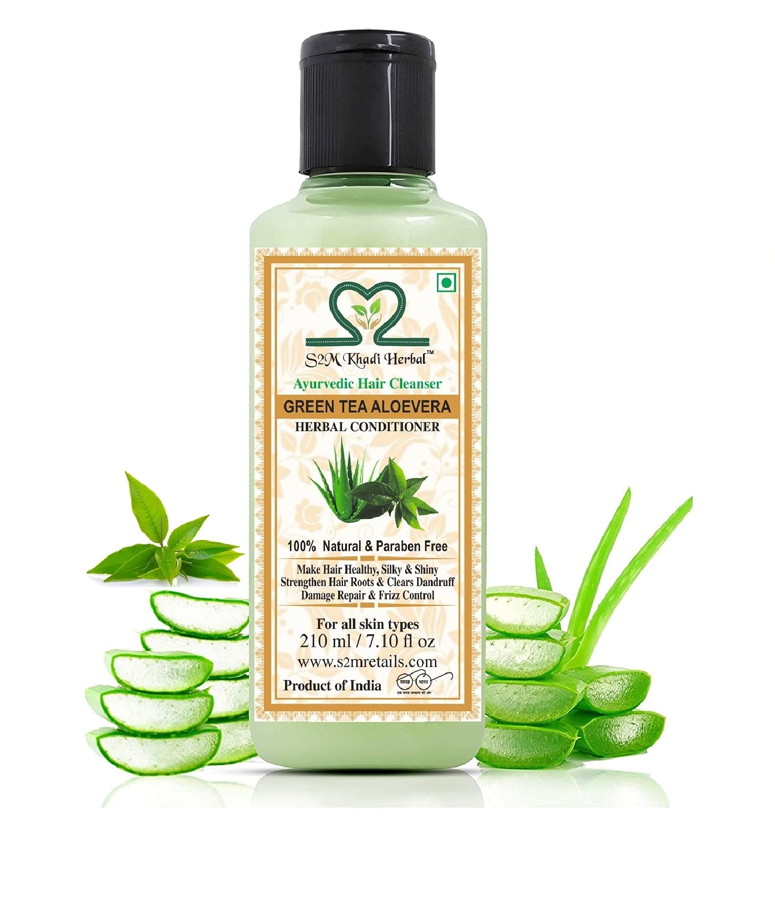 **S2M Khadi Herbal Ayurvedic Hair Care Kit - Shikakai Shampoo & Green Tea Aloe Vera Conditioner (210ml Each) | Natural Hair Growth, Dandruff Control | Perfect for Dry, Damaged & Frizzy Hair**