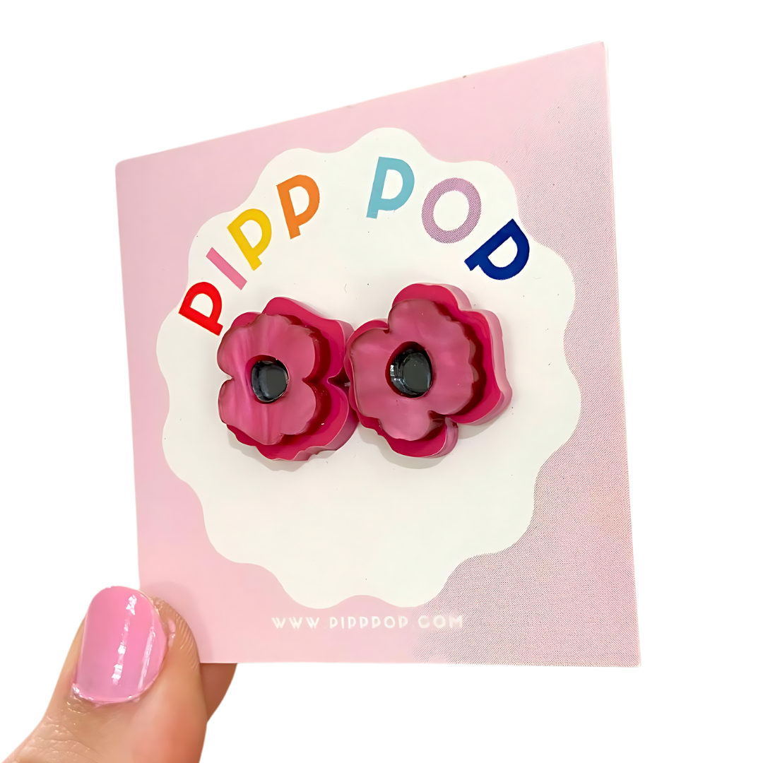 Pip's Poppy Pink Stud Earrings for Women - Dainty Rose Gold Plated CZ Earrings - Perfect for Everyday Wear, Date Night & Gifts
