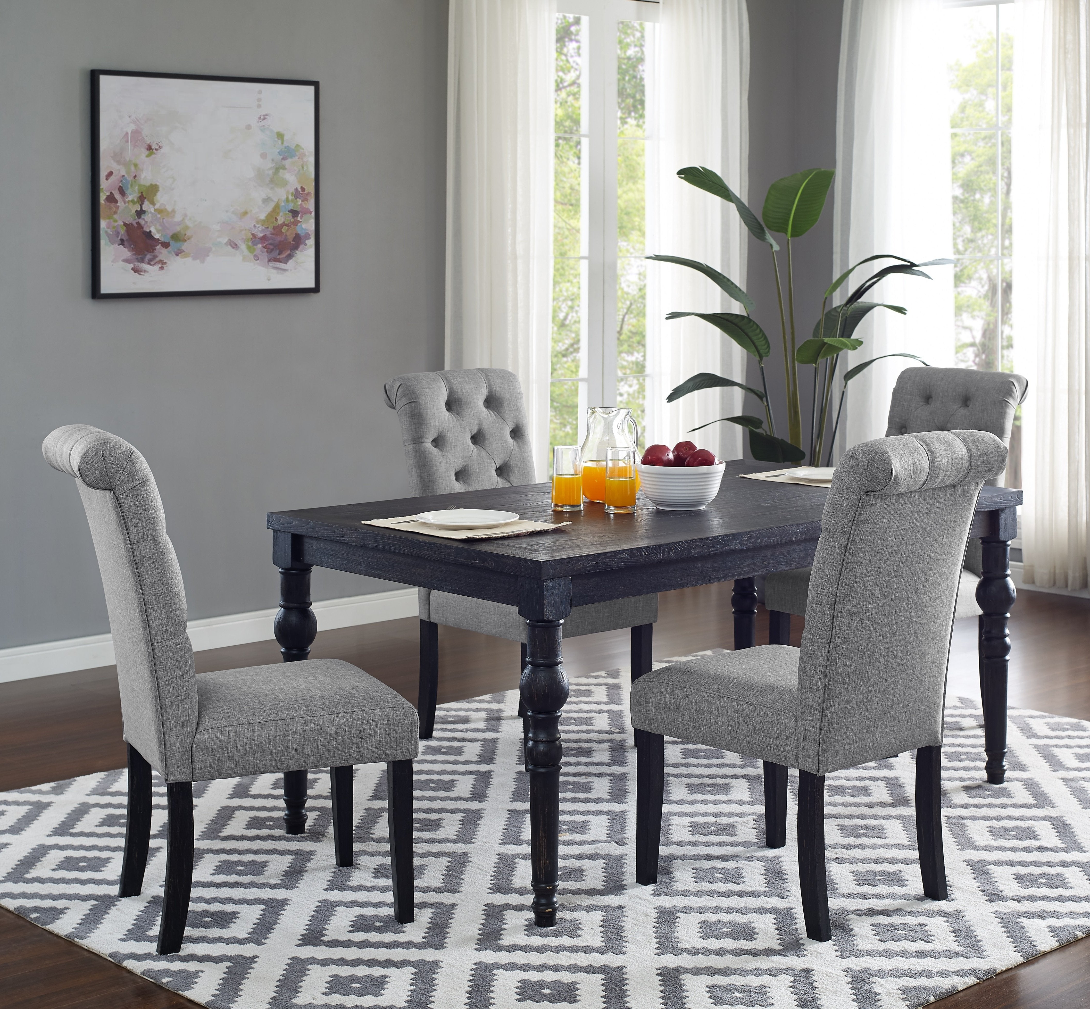 Roundhill Furniture Leviton Urban Style Dining Set - 5-Piece Gray Table and 4 Chairs for Small Spaces | Modern Kitchen & Apartment Dining Room Furniture