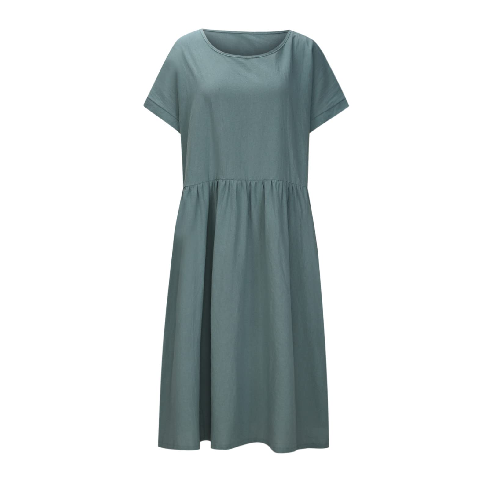 bmkBWO Women's Summer Casual Dress - Short Sleeve Crewneck Smocked Waist Midi Shift Dress in Solid Colors | Perfect for Beach Vacations, Brunch Dates & Summer Outings