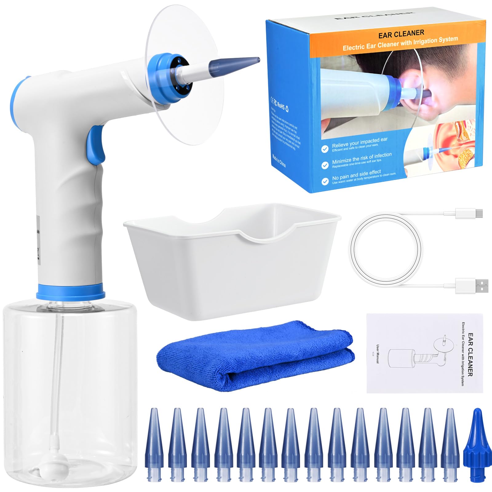 Niest 500ML Electric Ear Wax Removal Tool - Rechargeable Ear Cleaner with 4 Cleaning Modes, 15 Tips & Water Basin for Safe Ear Hygiene | Perfect for Home Use, Travel & Professional Ear Care