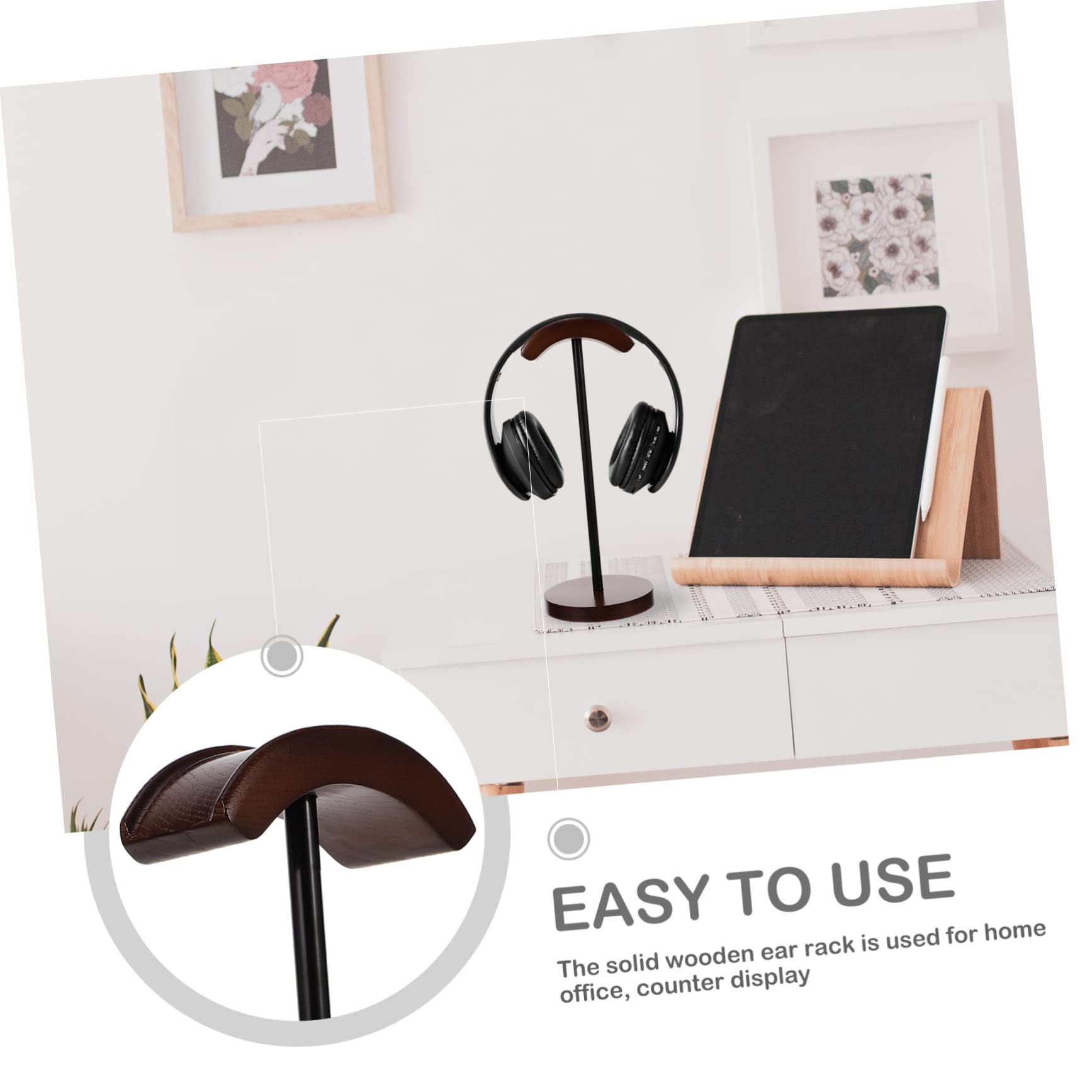 Premium Wooden Headset Stand - Mikikit Desktop Headphone Holder & Organizer for Computer, Gaming, and Office Use - Stylish Earphone Storage Rack for Home and Workspace