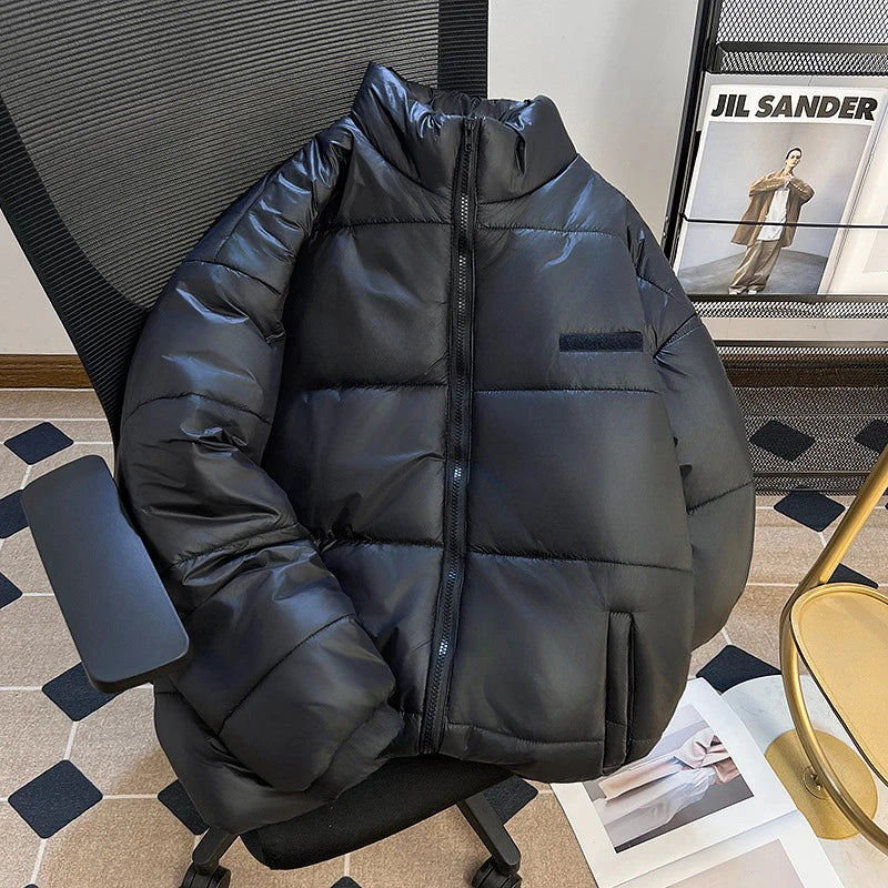 Men's Thick Cotton Jacket - American Style Stand Collar Winter Coat for Men | Warm Padded Outerwear | Casual Solid Color Jacket for Outdoor Activities & Daily Wear | Model 9C9275
