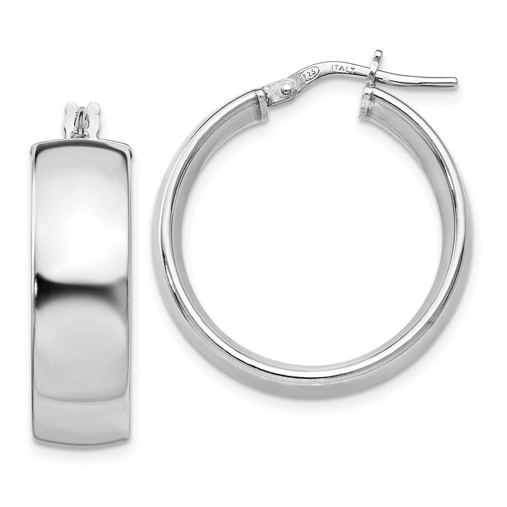 7.5mm Sterling Silver Polished Round Hoop Earrings - 23mm (15/16 Inch) Black Bow Design | Elegant Everyday Jewelry for Women, Perfect for Office, Date Night & Special Occasions