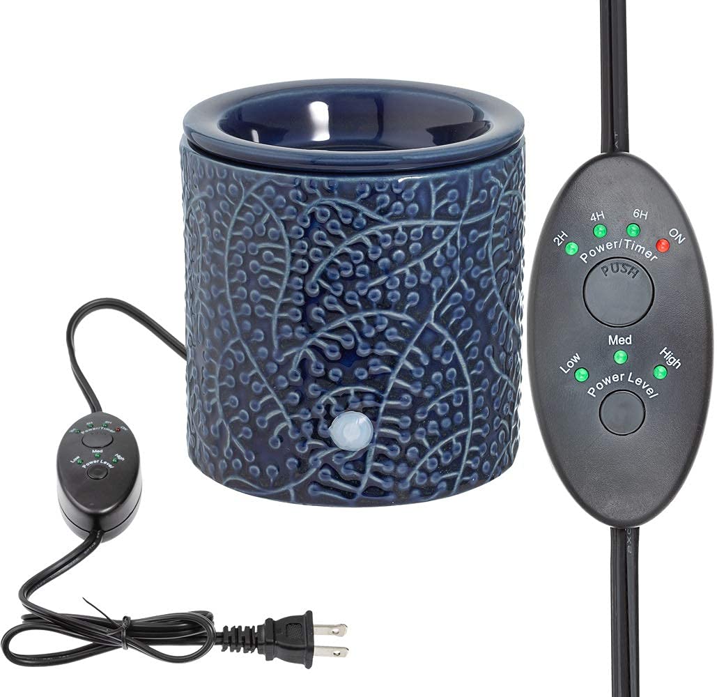 Blue Leaf Ceramic Electric Candle Warmer with Safety Timer | Automatic Plug-in Wax Melter for Scented Wax Cubes & Tarts | Home Fragrance Diffuser for Bedroom, Office, Living Room Decor | Perfect for Aromatherapy, Gifts & Relaxation