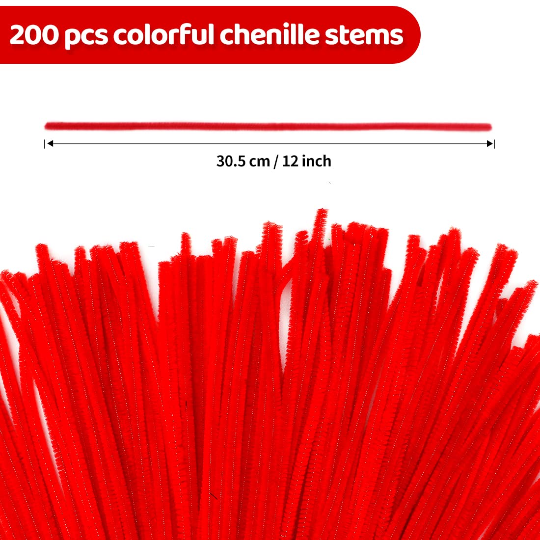 Eppingwin 200pcs Red Pipe Cleaners - Chenille Stems for DIY Arts & Crafts Projects, Classroom Activities, and Kids' Creative Play | Bulk Craft Supplies for Floral Arrangements, STEM Learning, and Holiday Decorations